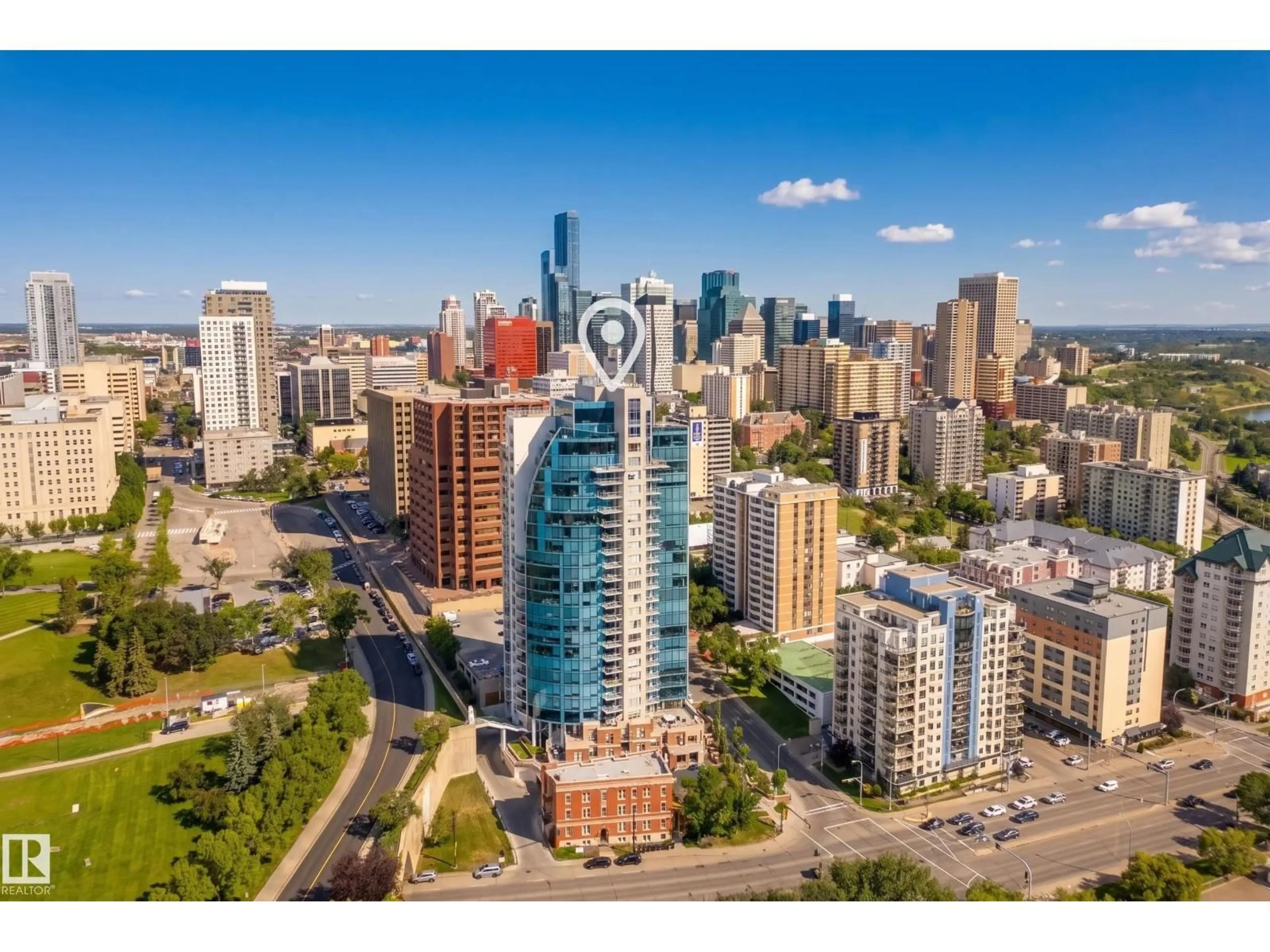 A pic from outside/outdoor area/front of a property/back of a property/a pic from drone, city buildings view from balcony for 2502 - 9720 106 ST, Edmonton Alberta T5K0K8