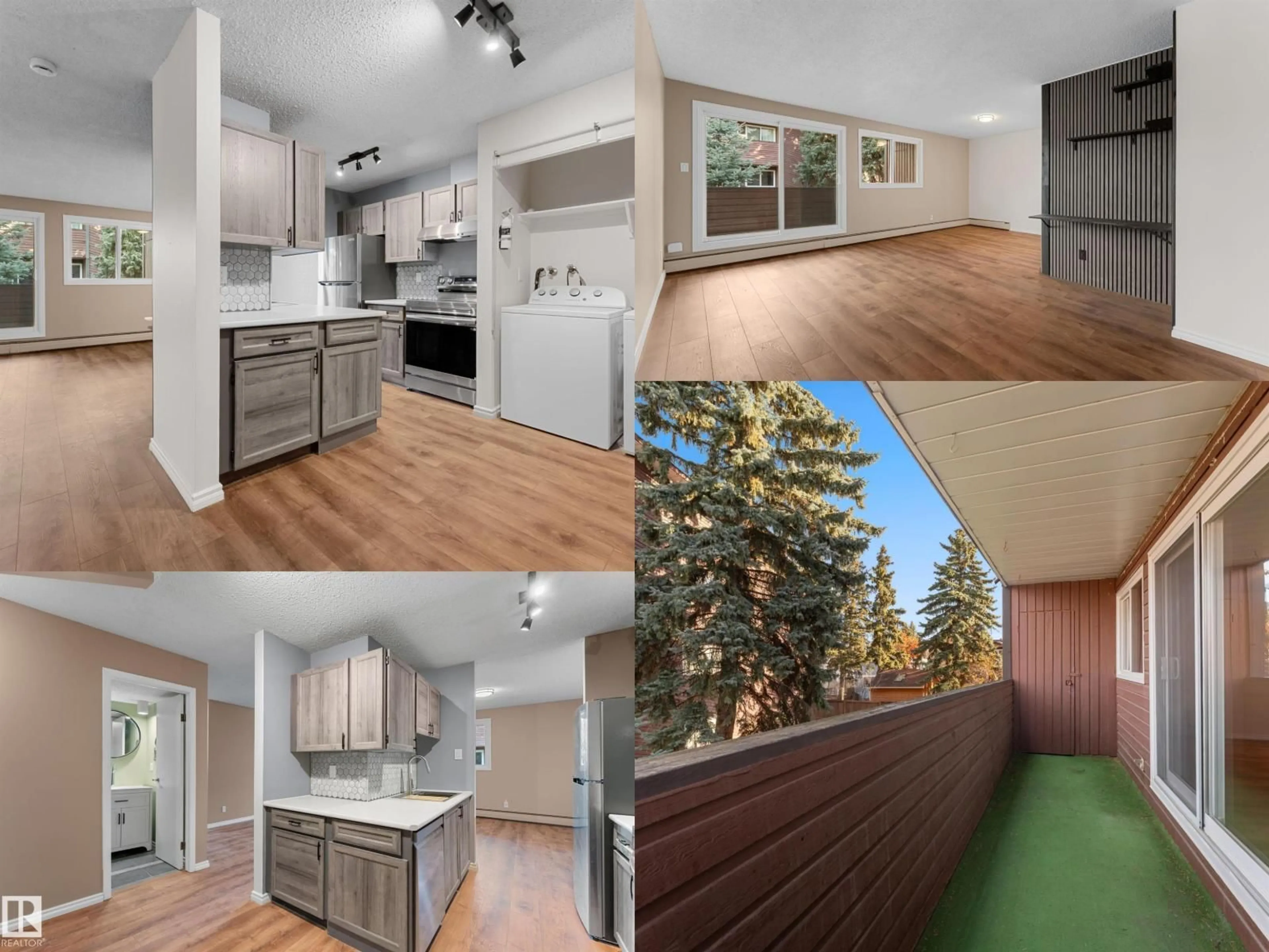 Open concept kitchen, wood/laminate floor for #206 - 2311 119 ST, Edmonton Alberta T6J4E2