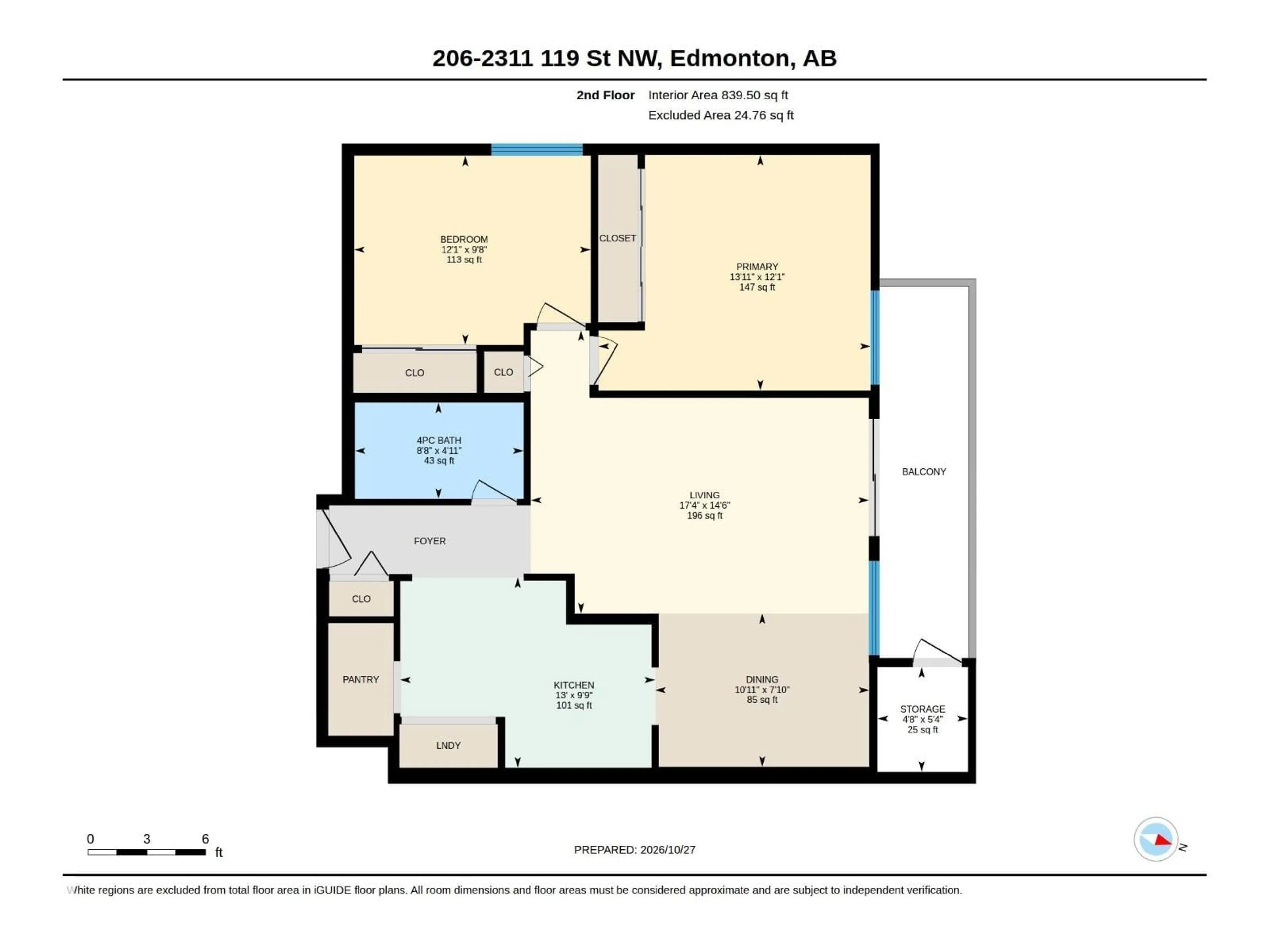 Floor plan for #206 - 2311 119 ST, Edmonton Alberta T6J4E2