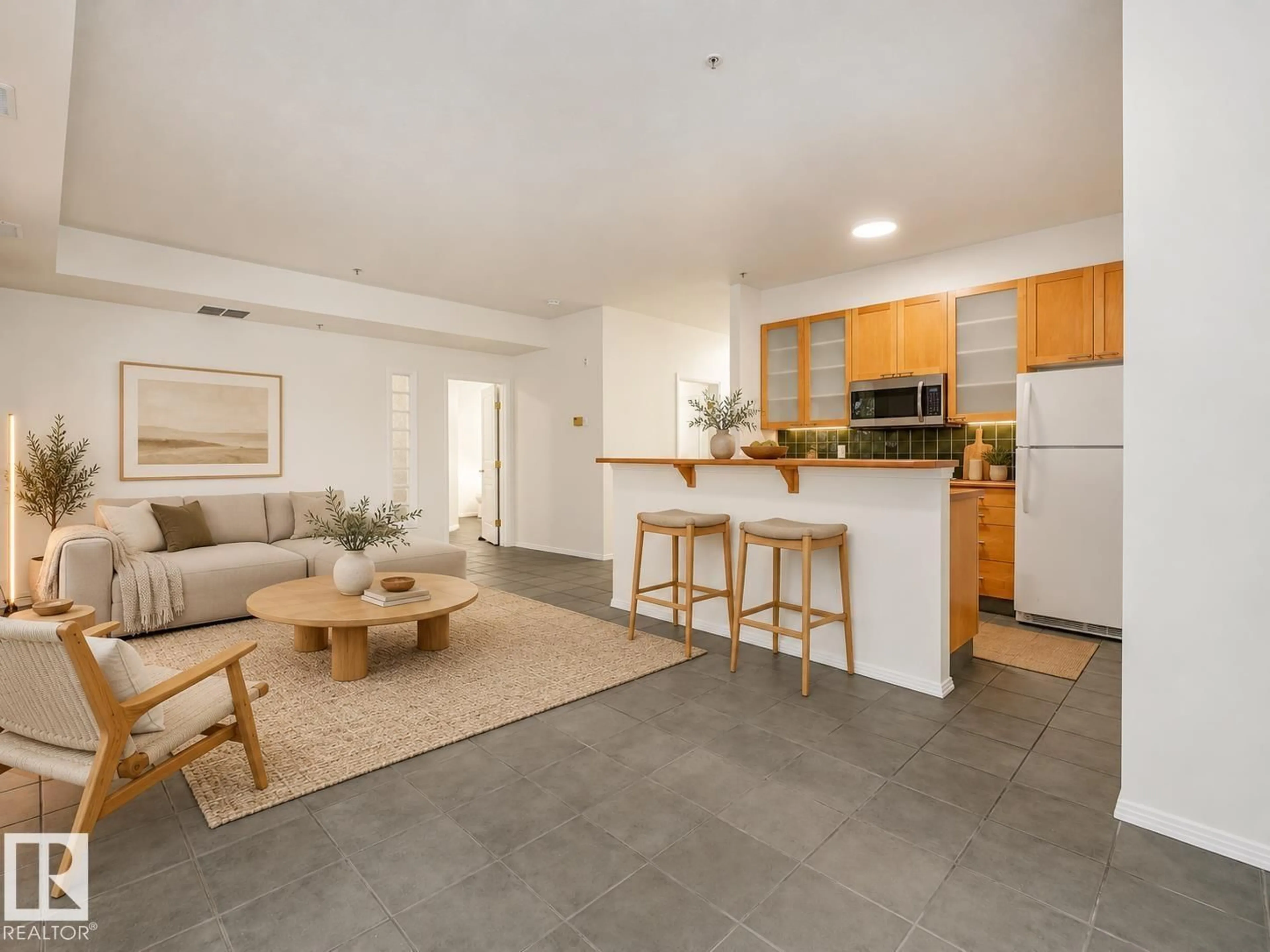 Open concept kitchen, ceramic/tile floor for 121 10023 110 ST NW, Edmonton Alberta T5K1J5