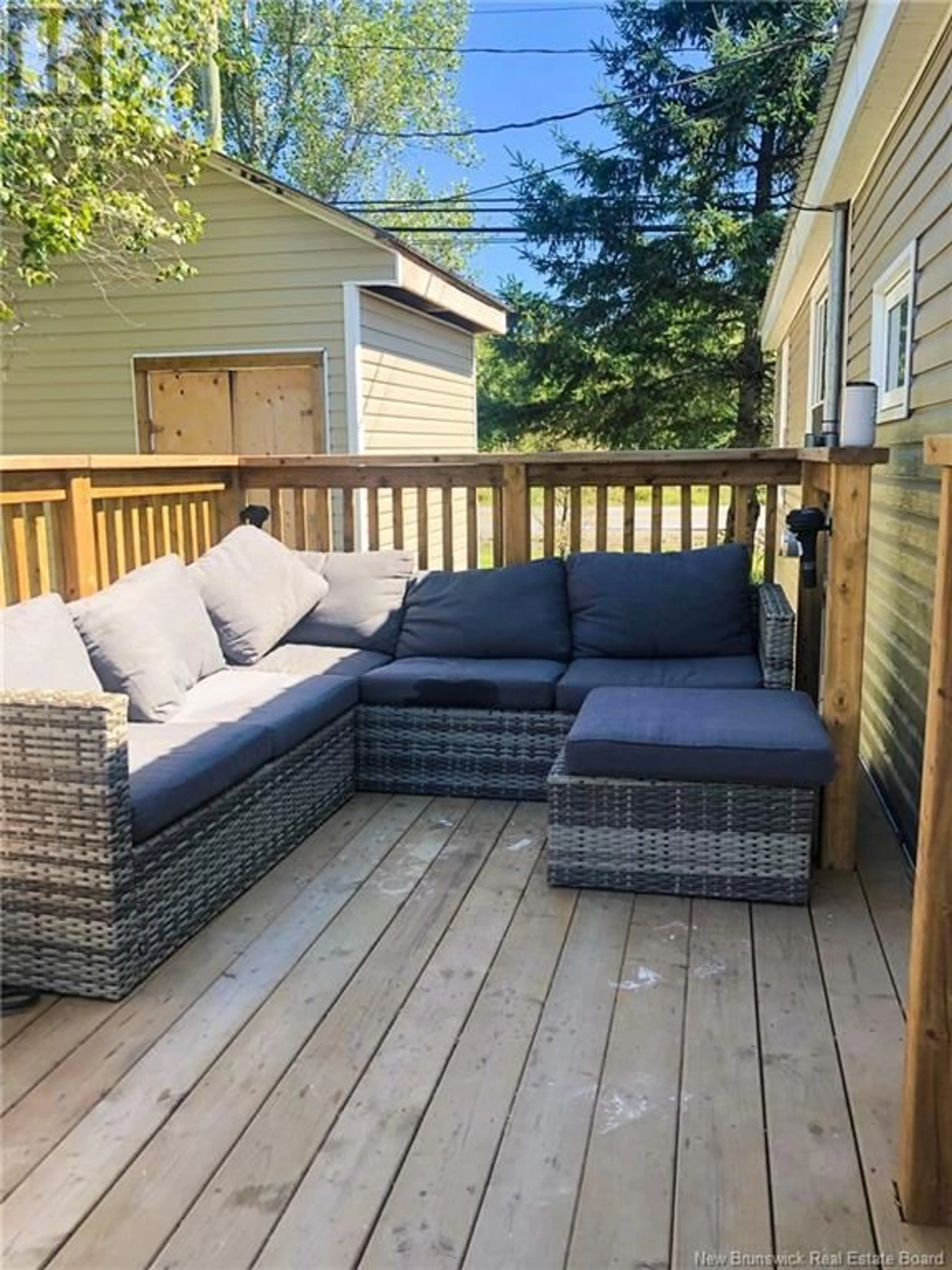 Patio, the fenced backyard for 23 Hedgeview Drive, Fredericton New Brunswick E3B6R6