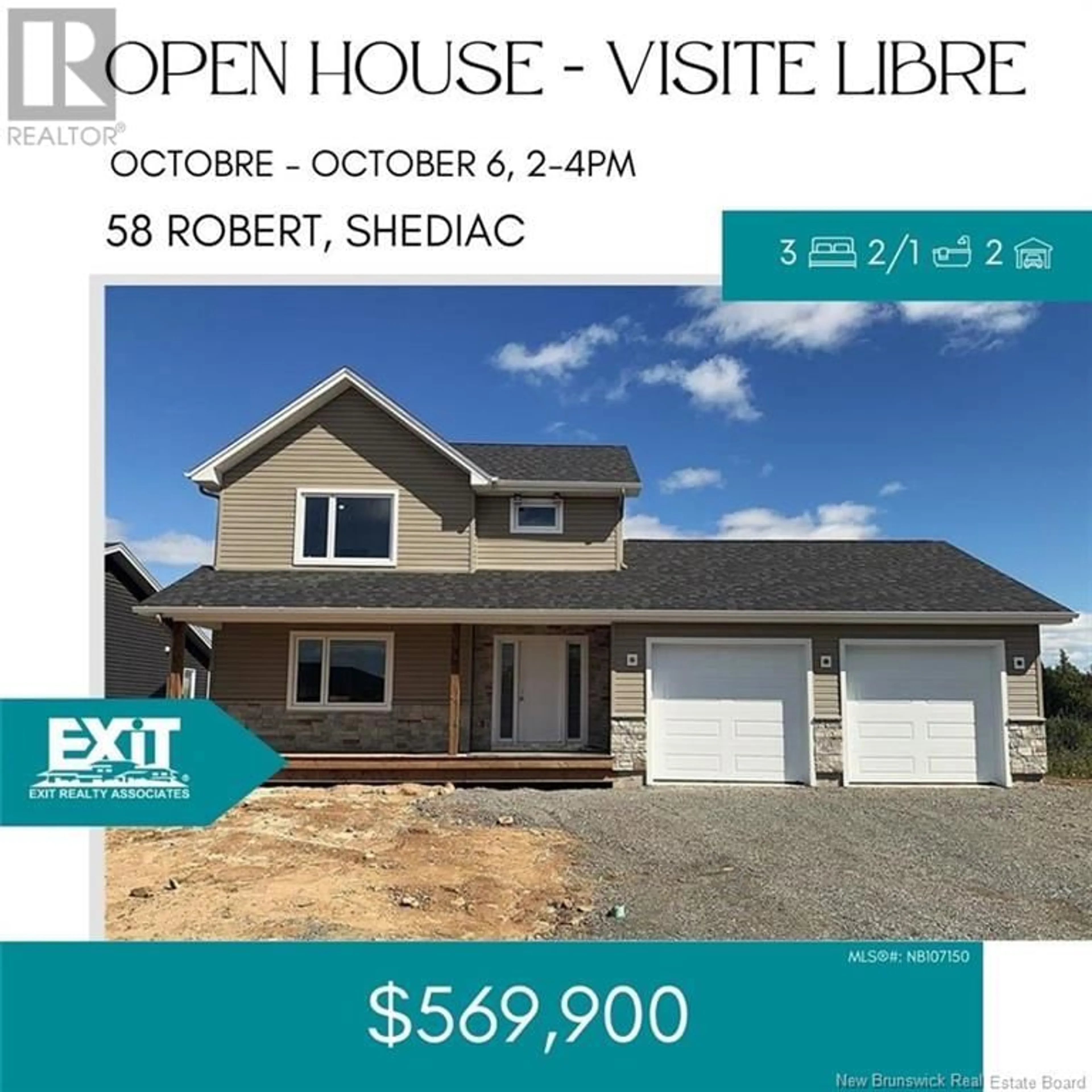 Home with vinyl exterior material for 58 Robert, Shediac New Brunswick E4P0R2