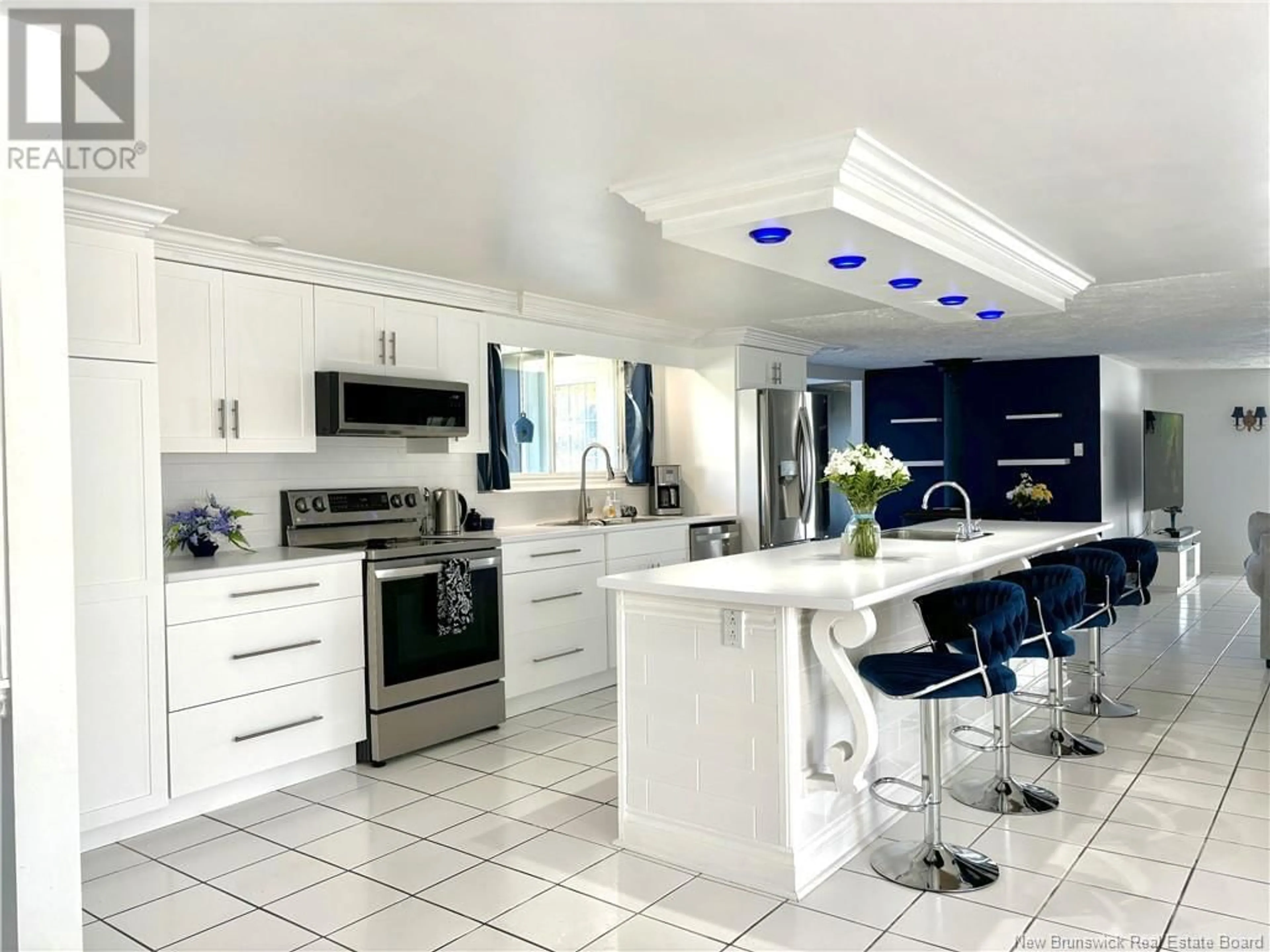 Contemporary kitchen, ceramic floors, cottage for 421 rue de la Baie Road, Nigadoo New Brunswick E8K3P8