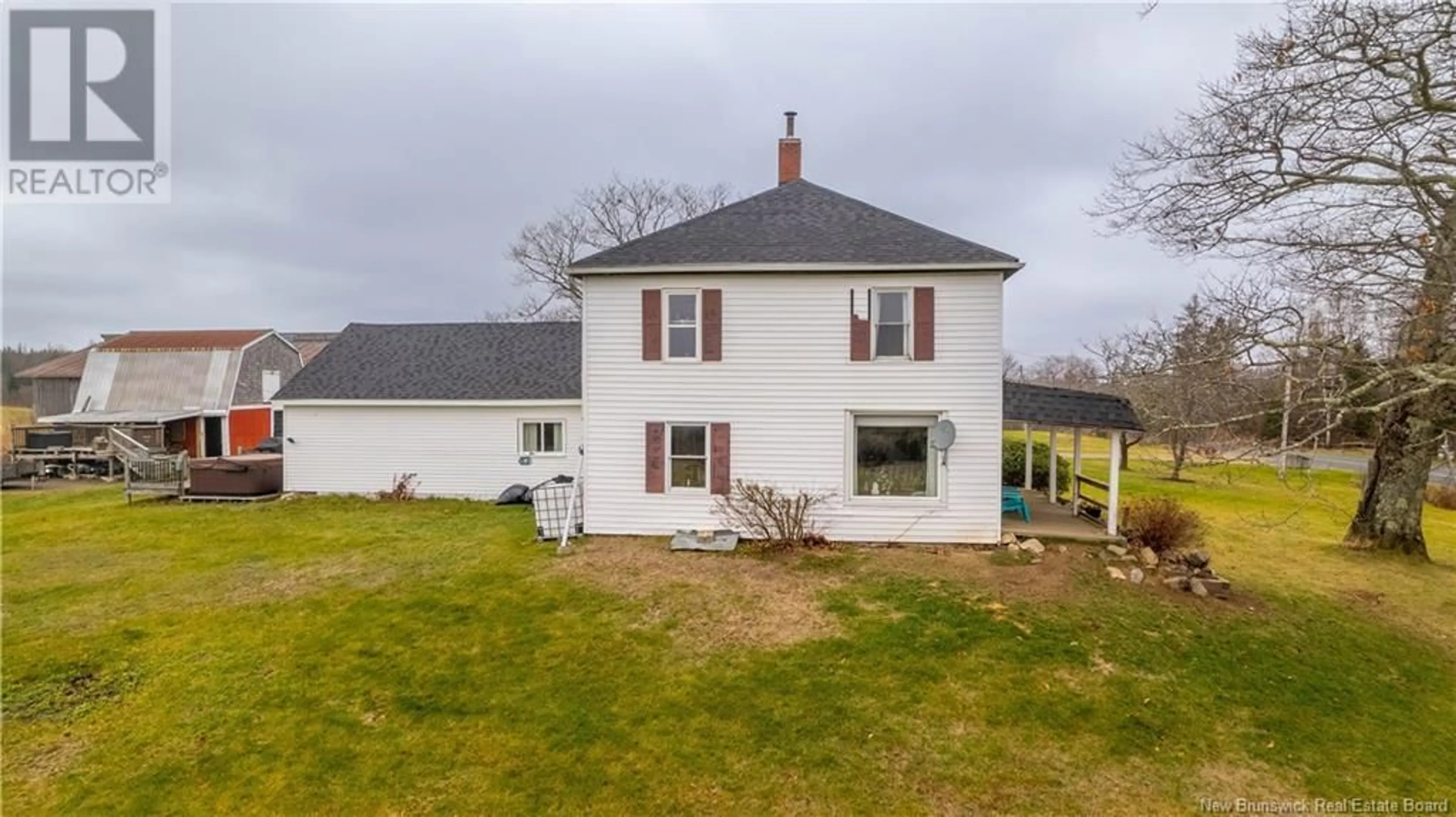 Frontside or backside of a home, the fenced backyard for 160 Oak Haven Road, Oak Haven New Brunswick E3L3S9