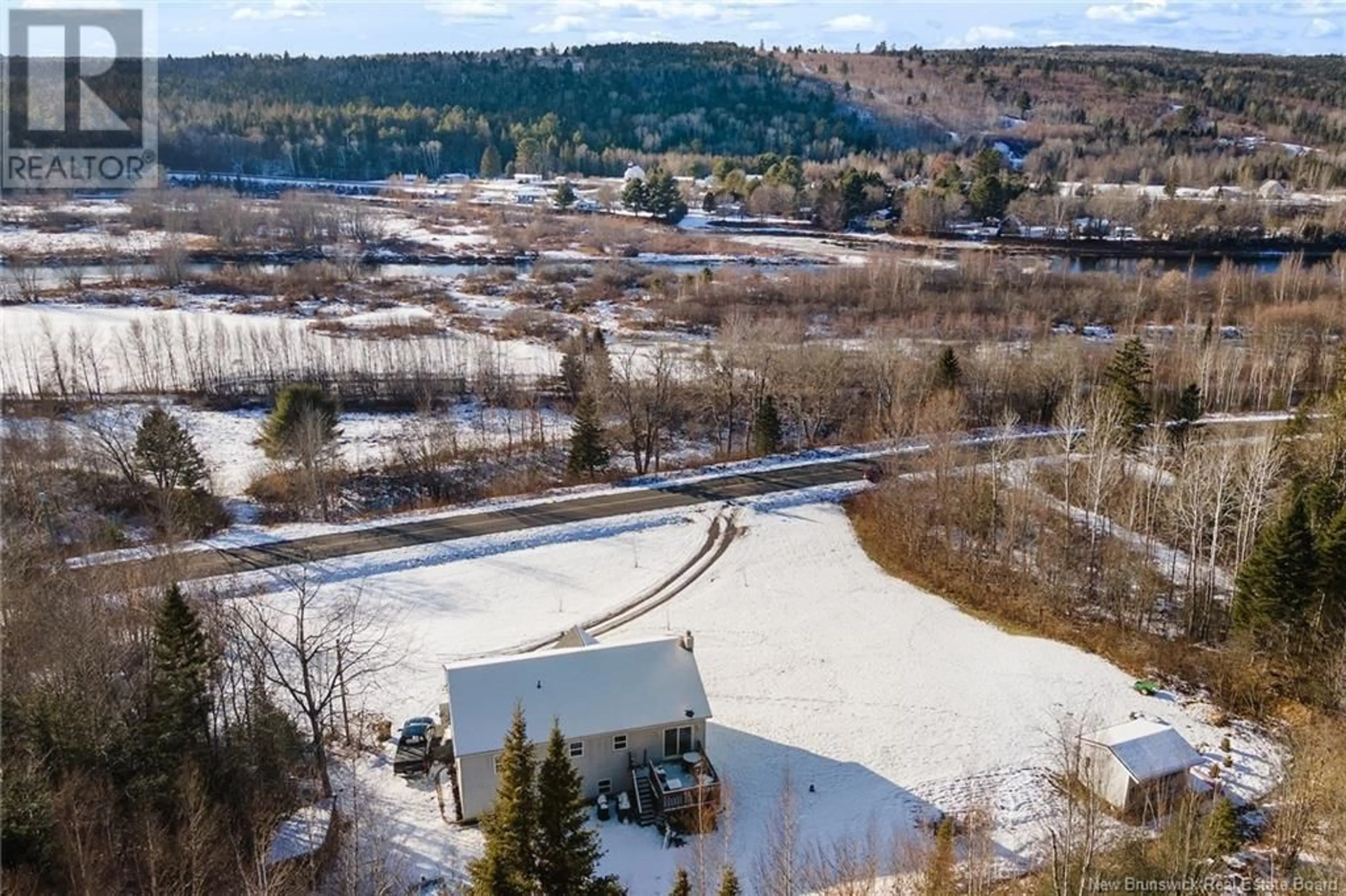 A pic from outside/outdoor area/front of a property/back of a property/a pic from drone, water/lake/river/ocean view for 574 Route 628, Durham Bridge New Brunswick E6C1K1