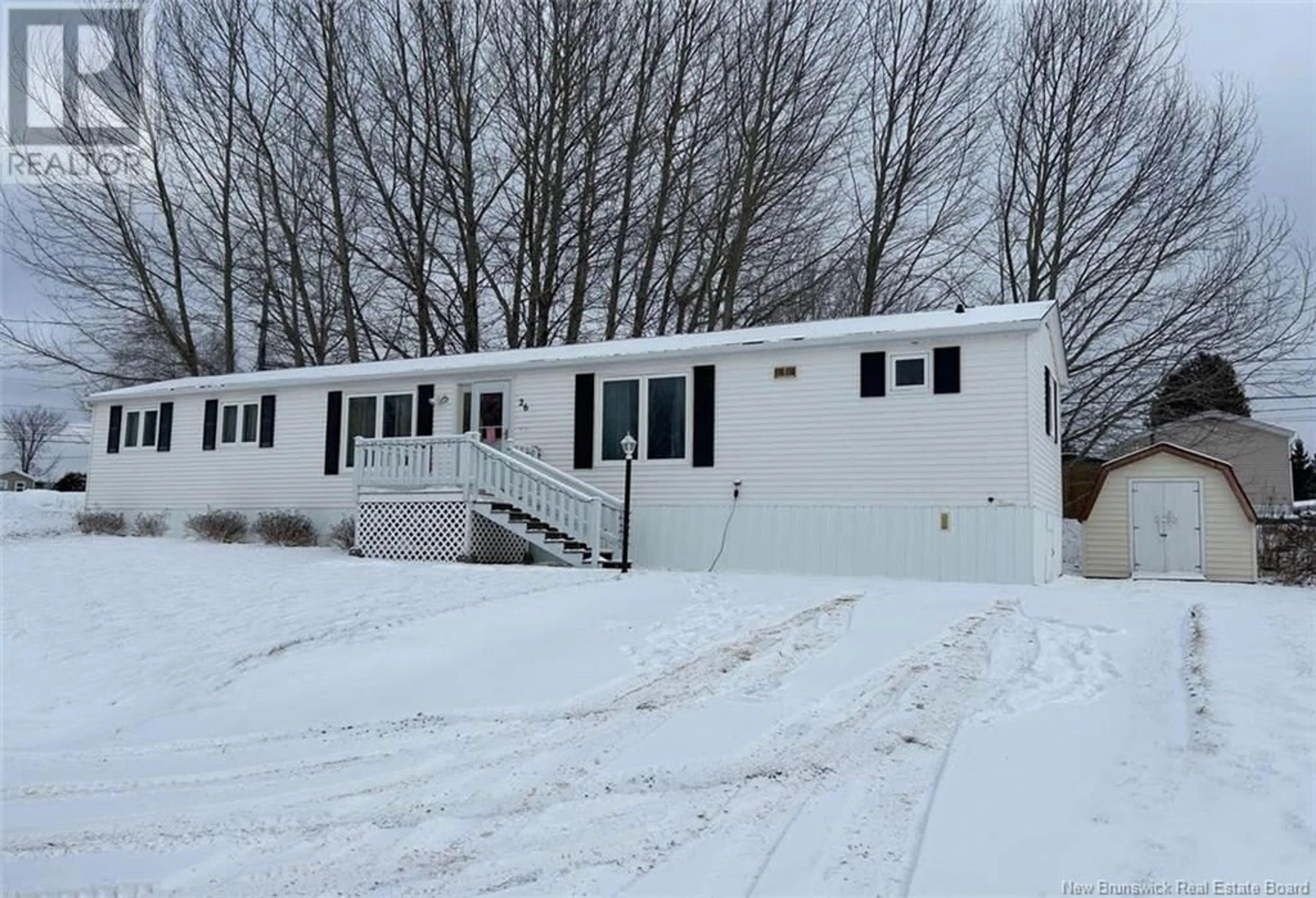 Home with vinyl exterior material, street for 26 Glenrose Street, Lincoln New Brunswick E3B6S7