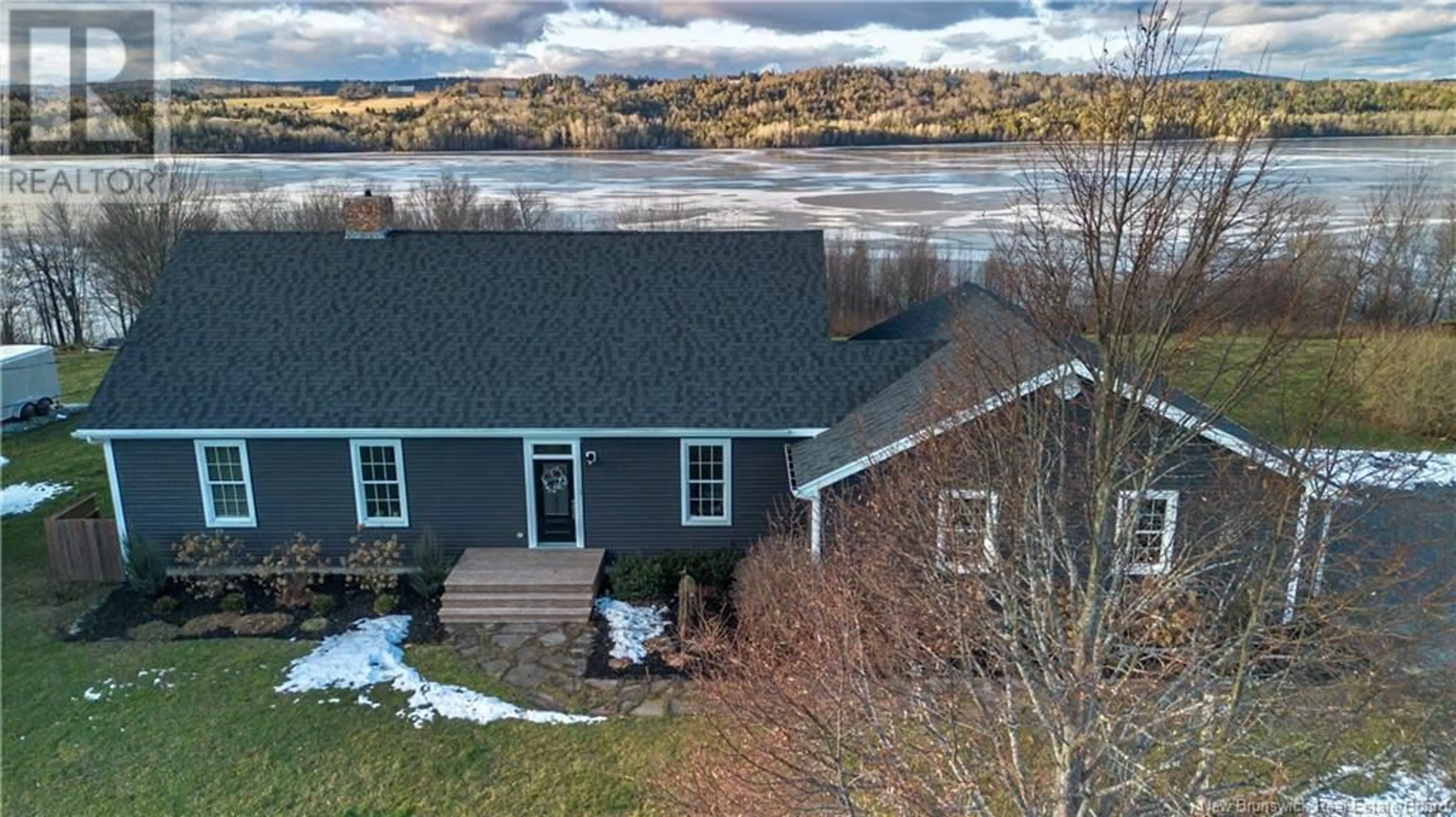 A pic from outside/outdoor area/front of a property/back of a property/a pic from drone, water/lake/river/ocean view for 463 Route 100, Nauwigewauk New Brunswick E5N6Z5