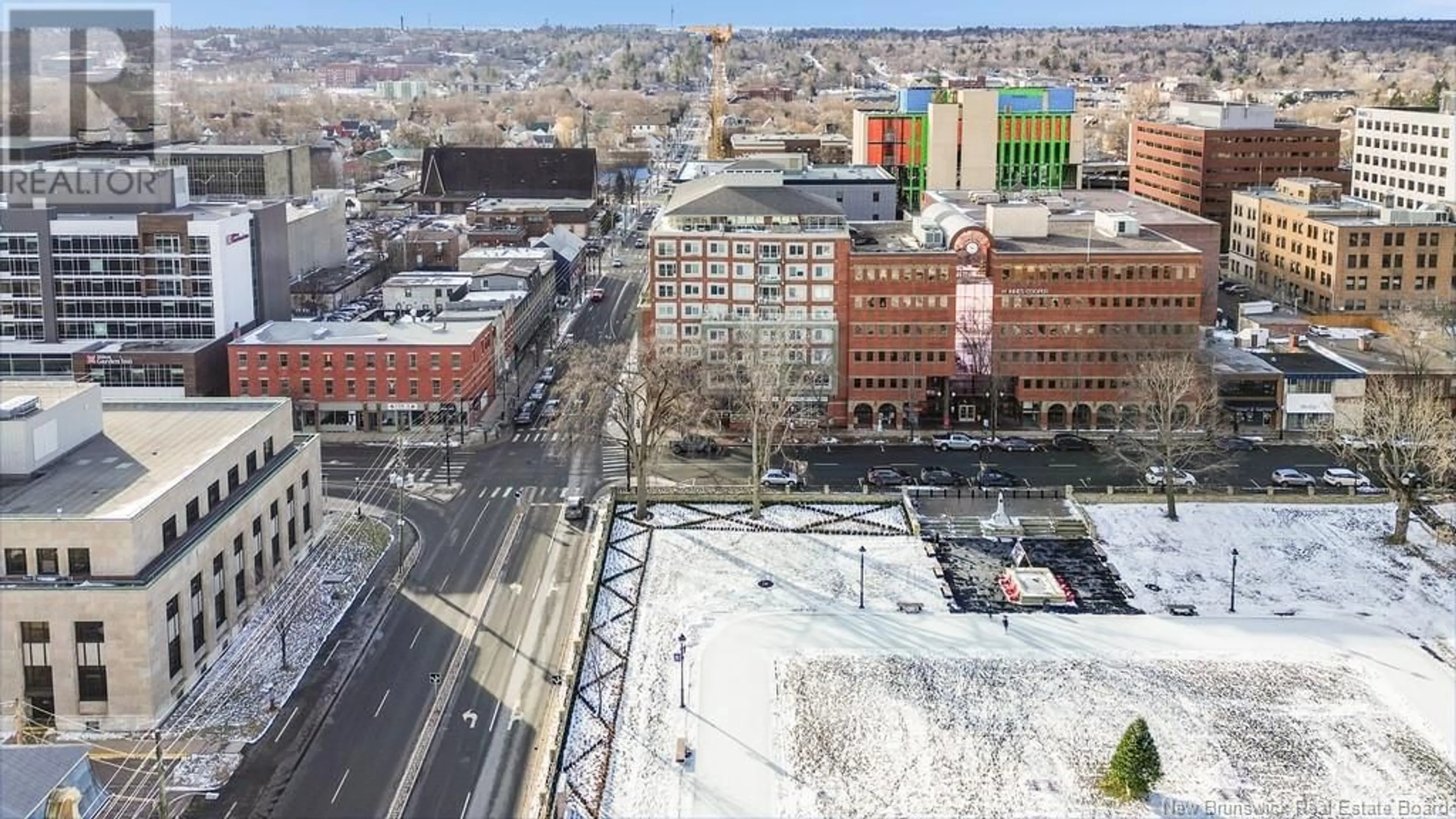 A pic from outside/outdoor area/front of a property/back of a property/a pic from drone, city buildings view from balcony for 590 Queen Street Unit# 501, Fredericton New Brunswick E3B7H9