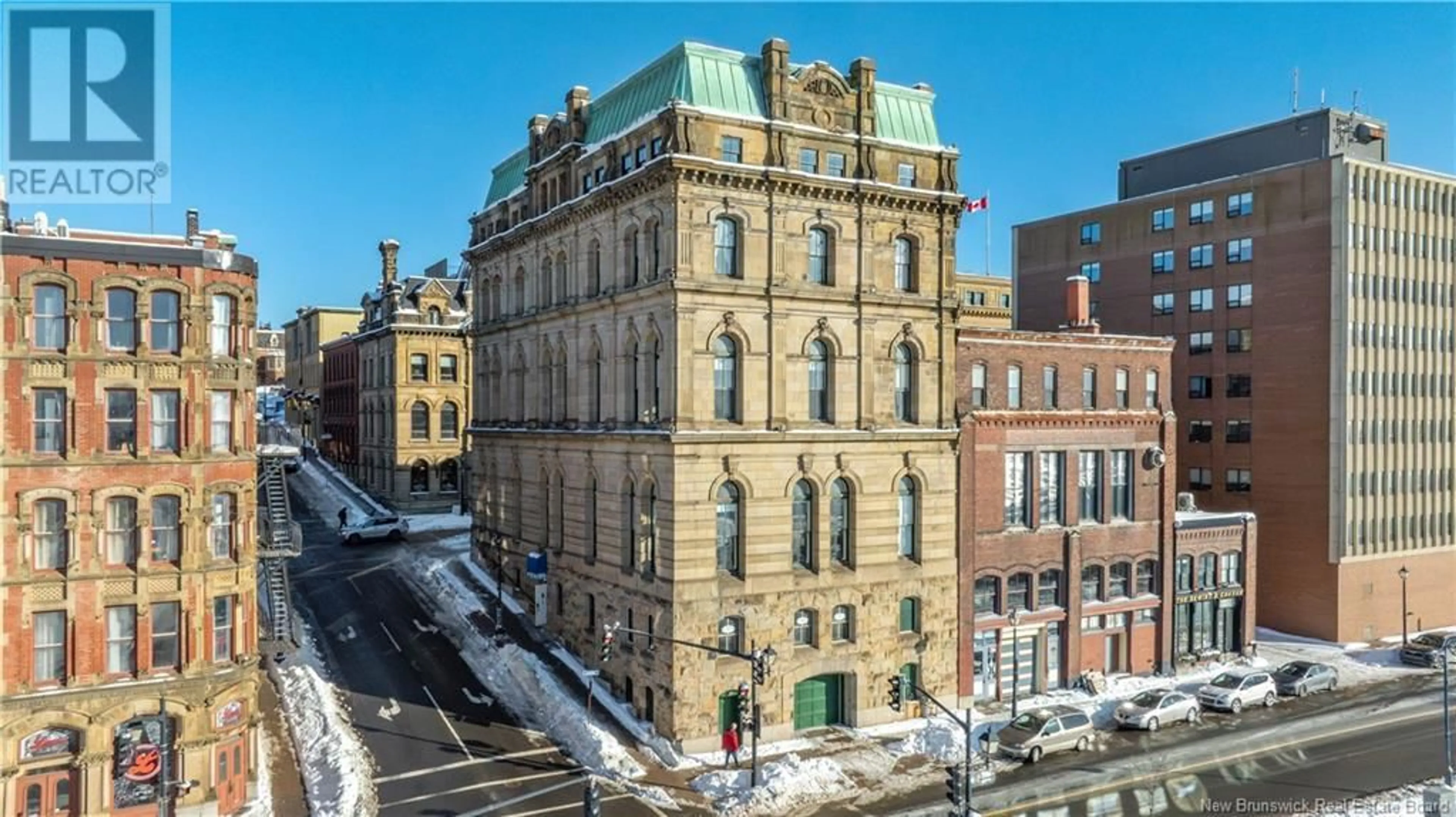 A pic from outside/outdoor area/front of a property/back of a property/a pic from drone, city buildings view from balcony for 115 Prince William Street Unit# 201, Saint John New Brunswick E2L2L3