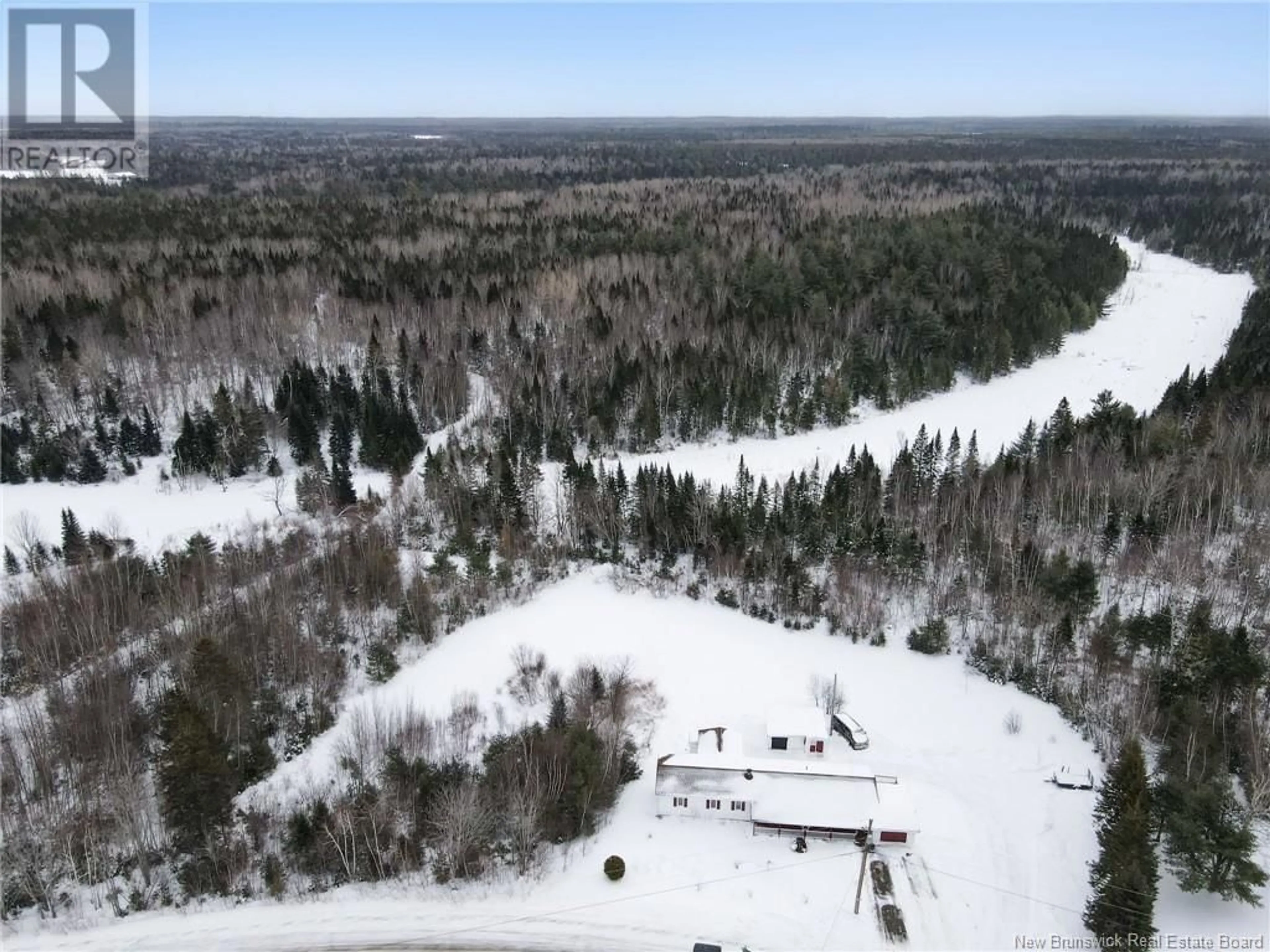 A pic from outside/outdoor area/front of a property/back of a property/a pic from drone, forest/trees view for 1145 Tweedie Brook Road, Kouchibouguac New Brunswick E4X1M5