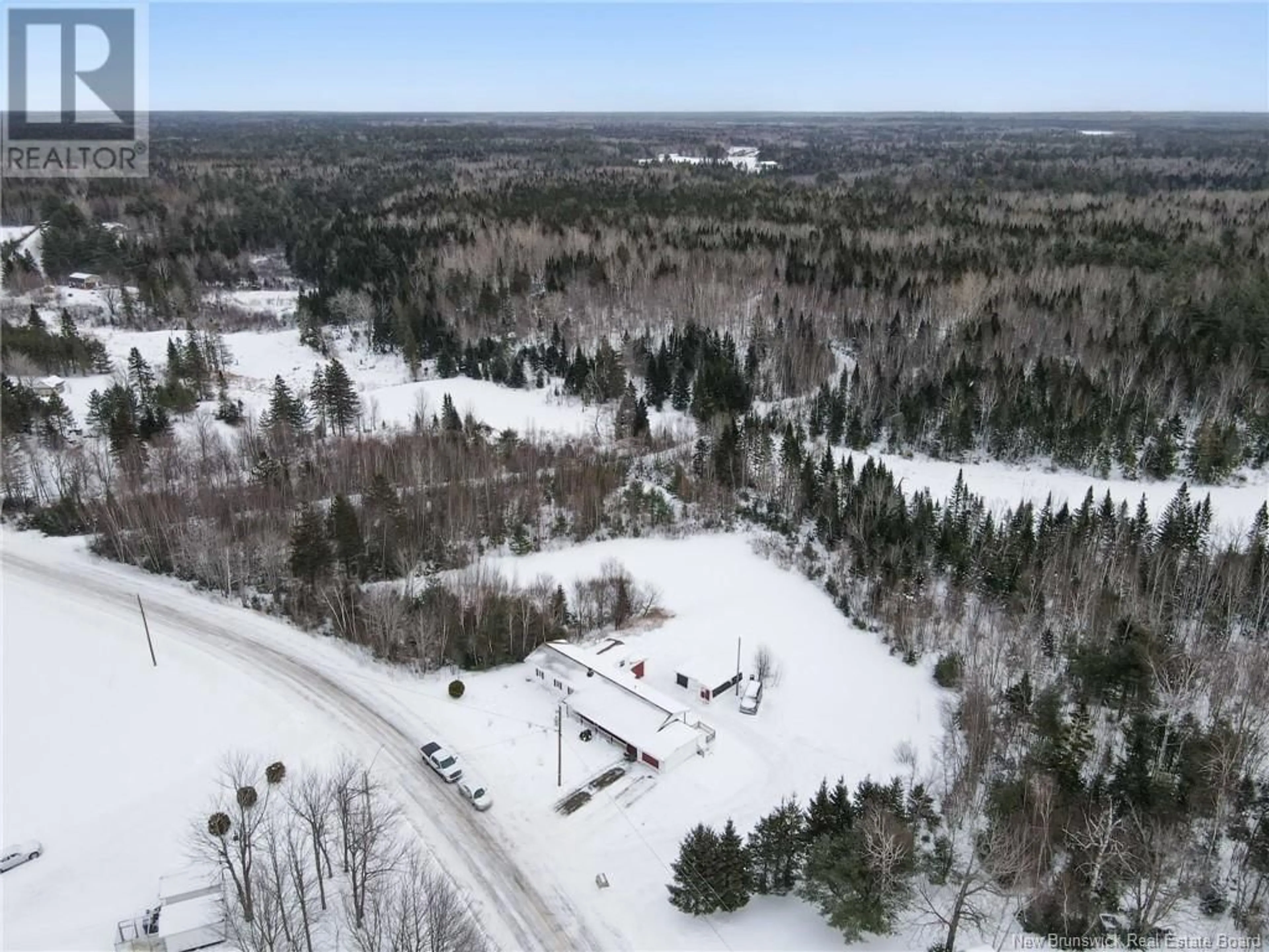 A pic from outside/outdoor area/front of a property/back of a property/a pic from drone, forest/trees view for 1145 Tweedie Brook Road, Kouchibouguac New Brunswick E4X1M5