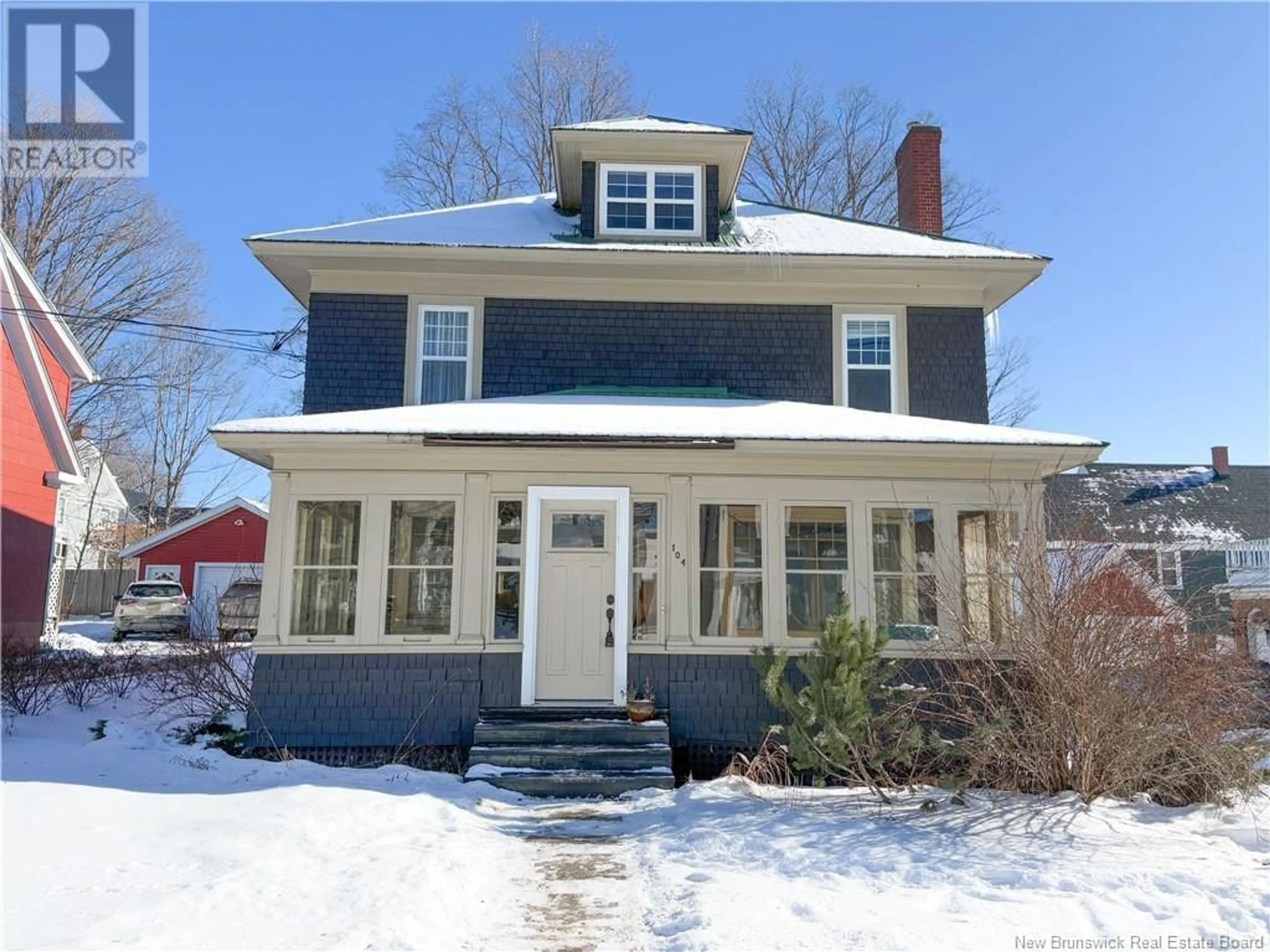 Home with vinyl exterior material, street for 104 Orange Street, Woodstock New Brunswick E7M2J9