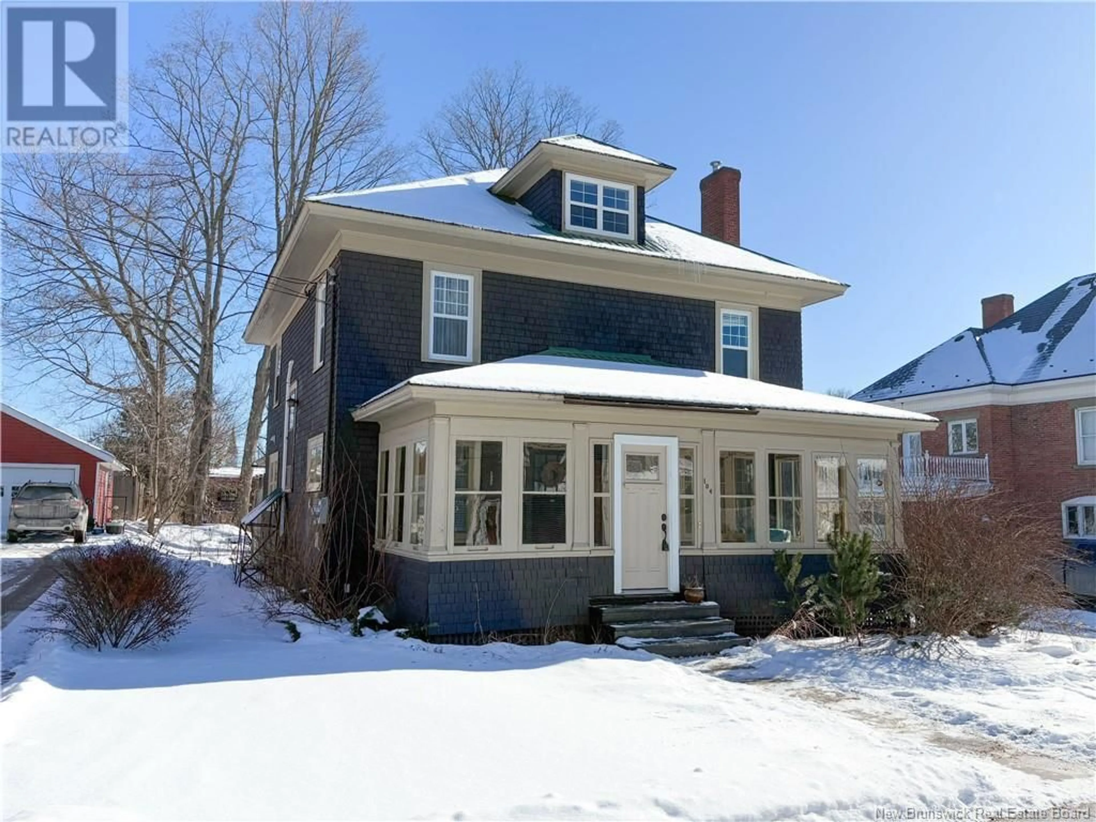 Home with vinyl exterior material, street for 104 Orange Street, Woodstock New Brunswick E7M2J9