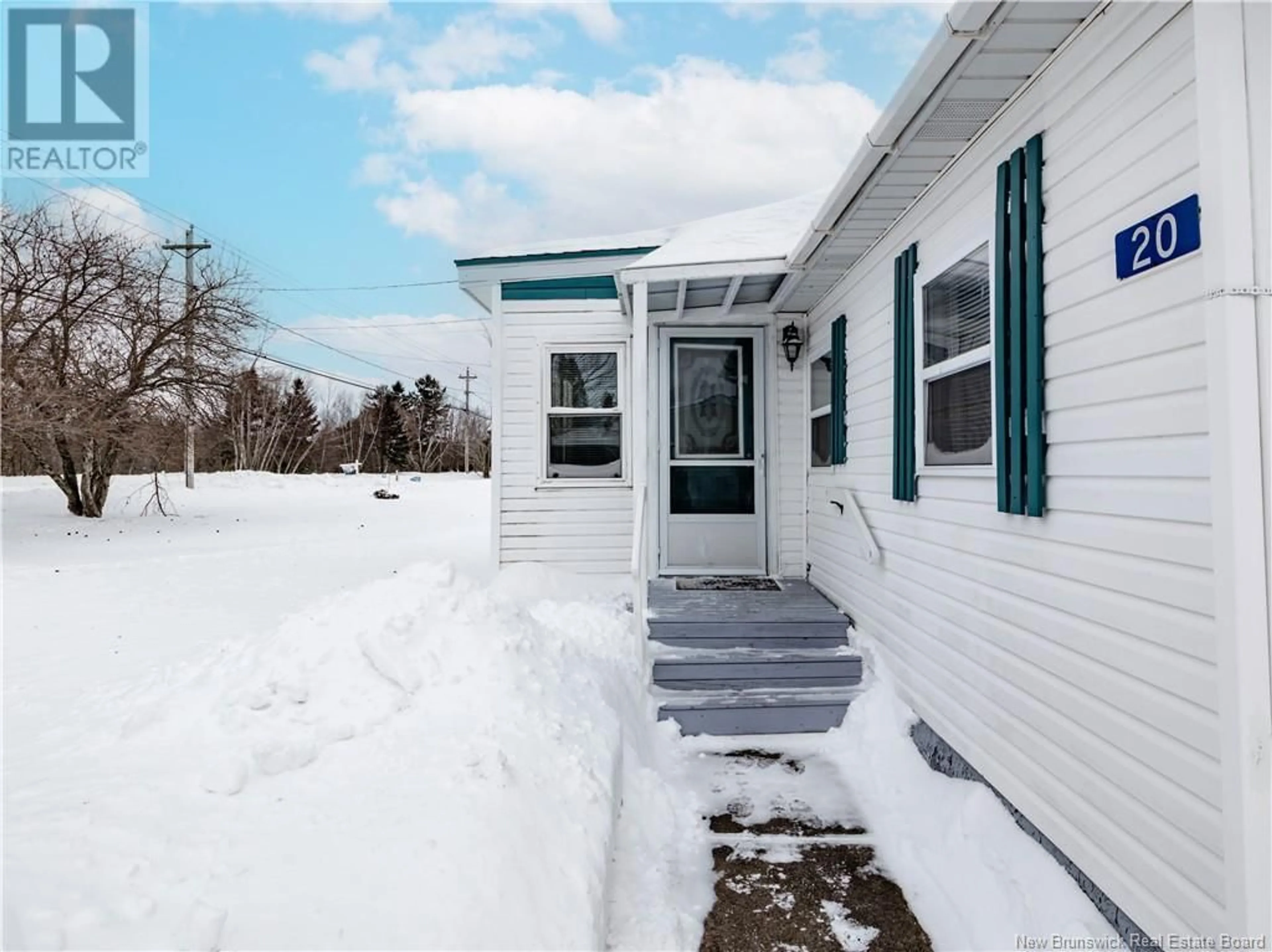 Home with vinyl exterior material, street for 20 Centennial East Avenue, Jardineville New Brunswick E4W1X2