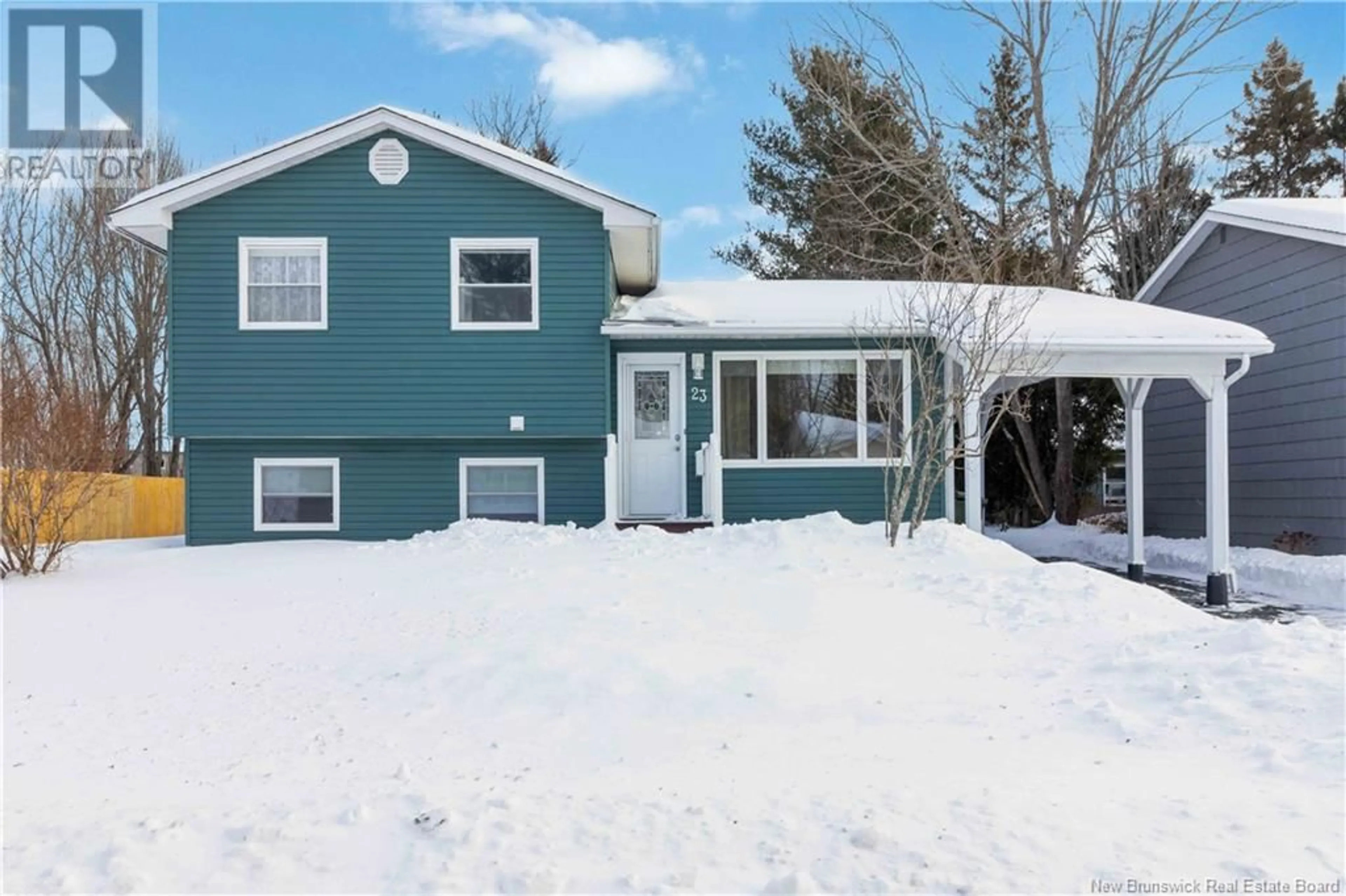 Home with vinyl exterior material, street for 23 Barker Street, Oromocto New Brunswick E2V2K4