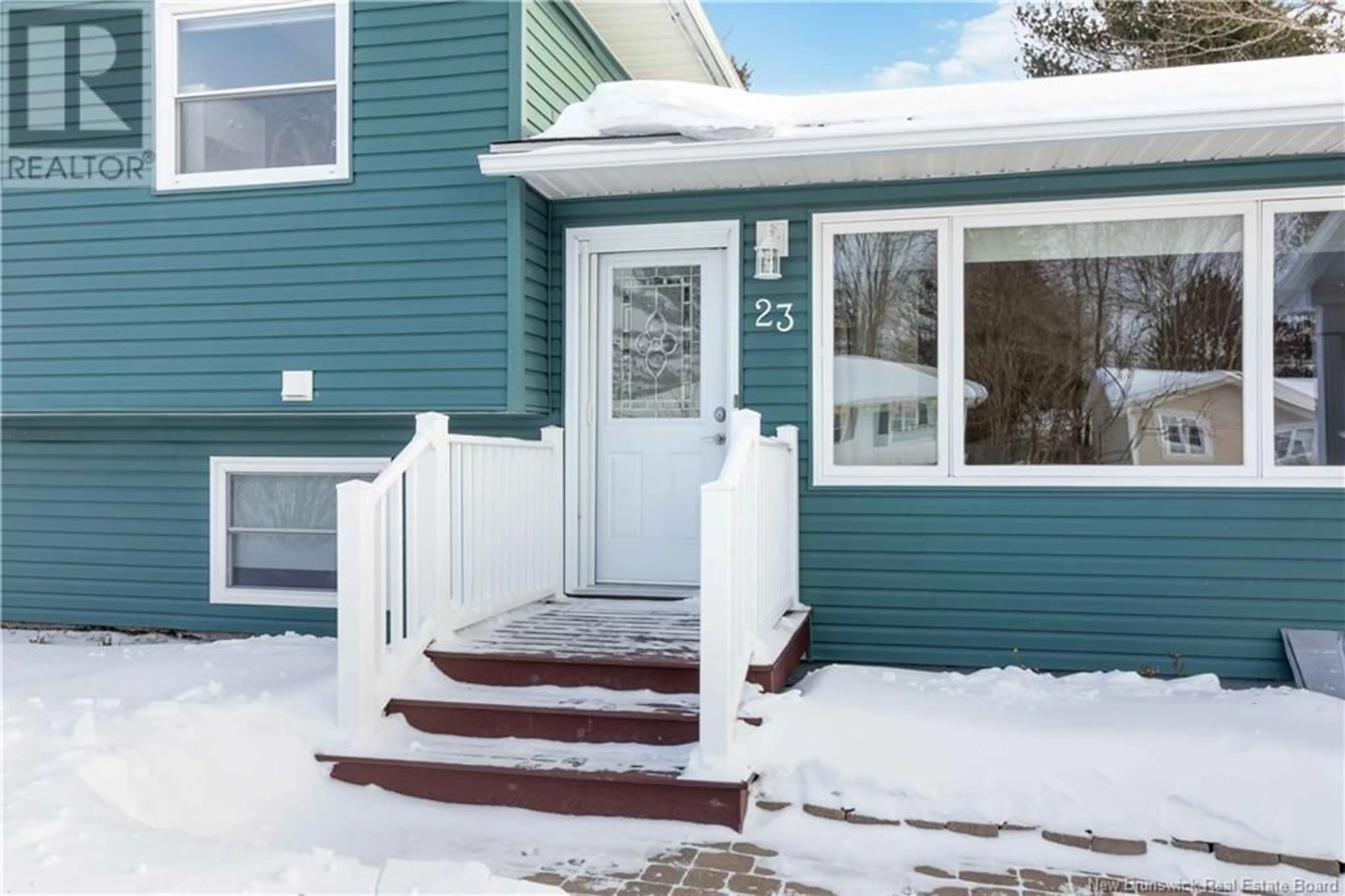 Home with vinyl exterior material, street for 23 Barker Street, Oromocto New Brunswick E2V2K4