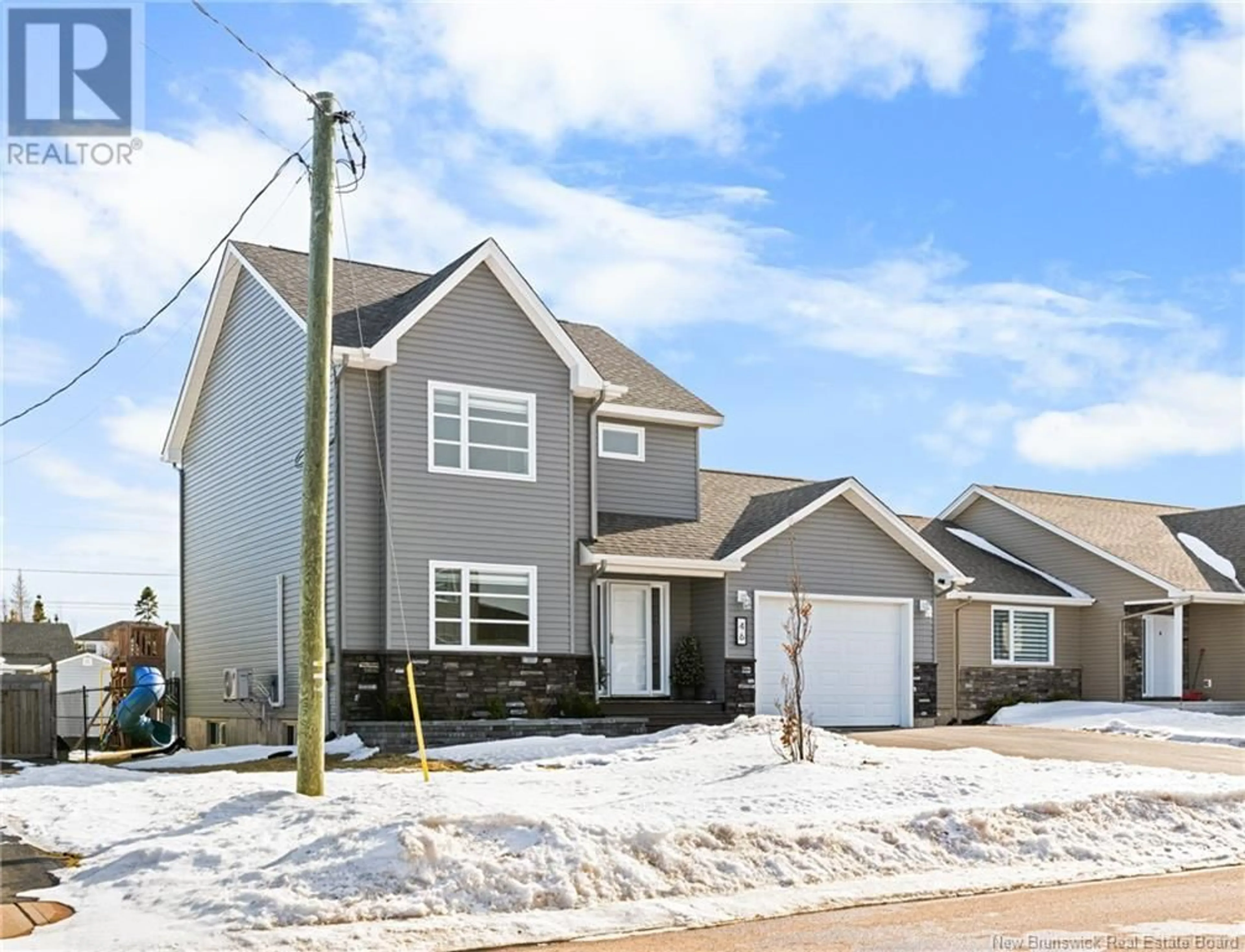 Home with vinyl exterior material, street for 46 Satara Drive, Moncton New Brunswick E1G6A6