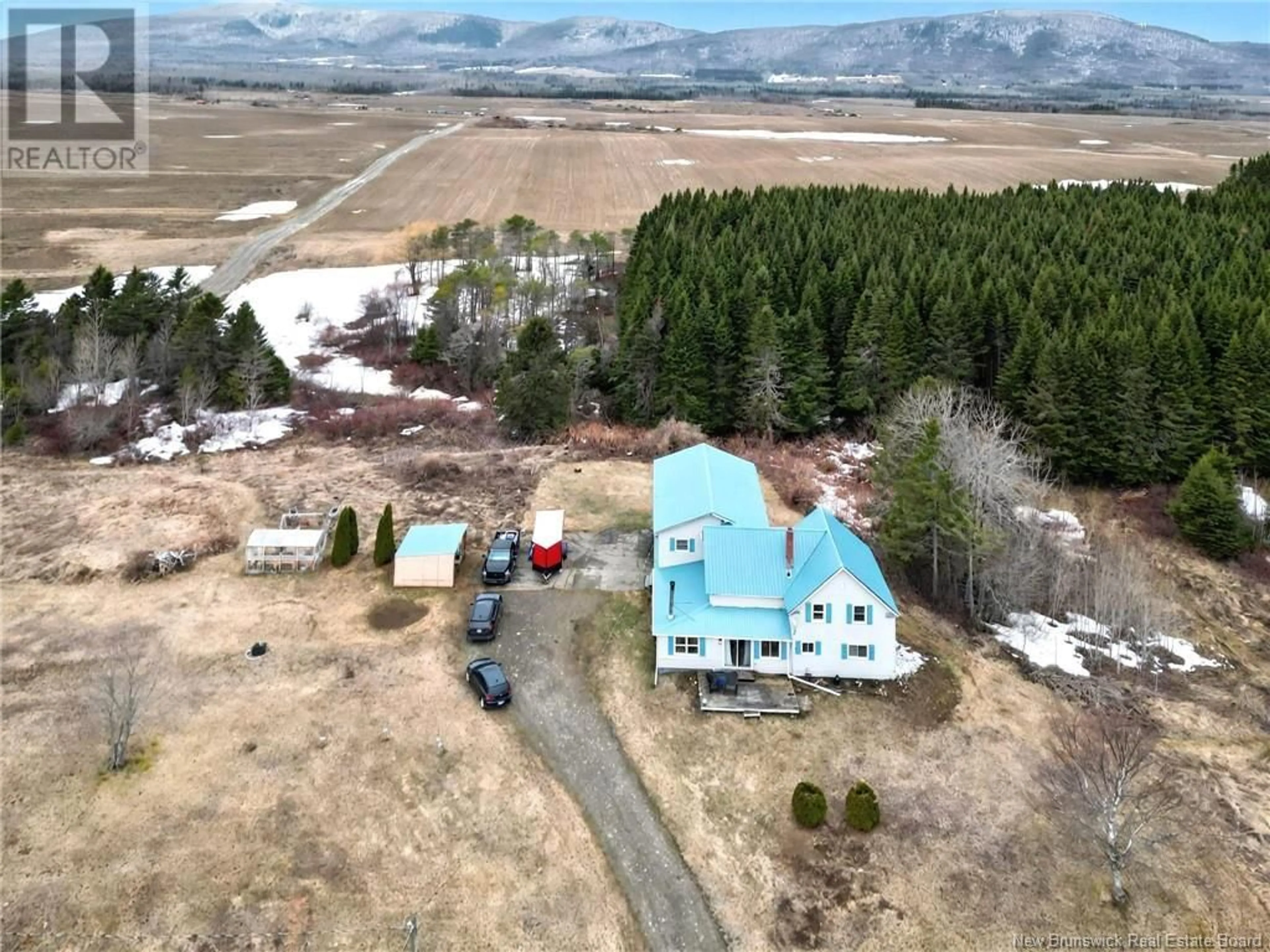 A pic from outside/outdoor area/front of a property/back of a property/a pic from drone, mountain view for 4443 ROUTE 450, Upper Knoxford New Brunswick E7K2T1