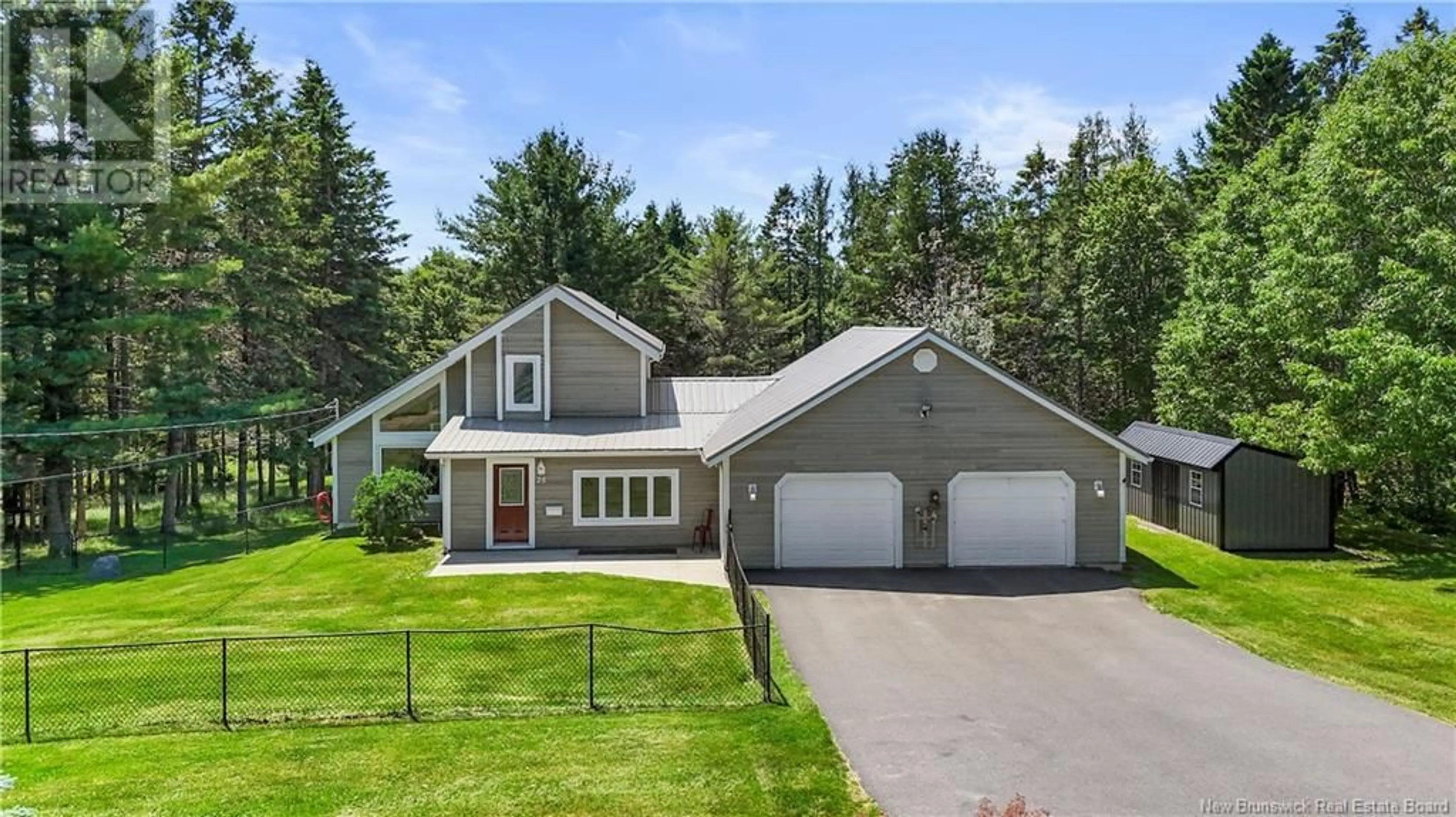 Home with vinyl exterior material, street for 25 BELLE DRIVE, Douglas New Brunswick E3G7Z6