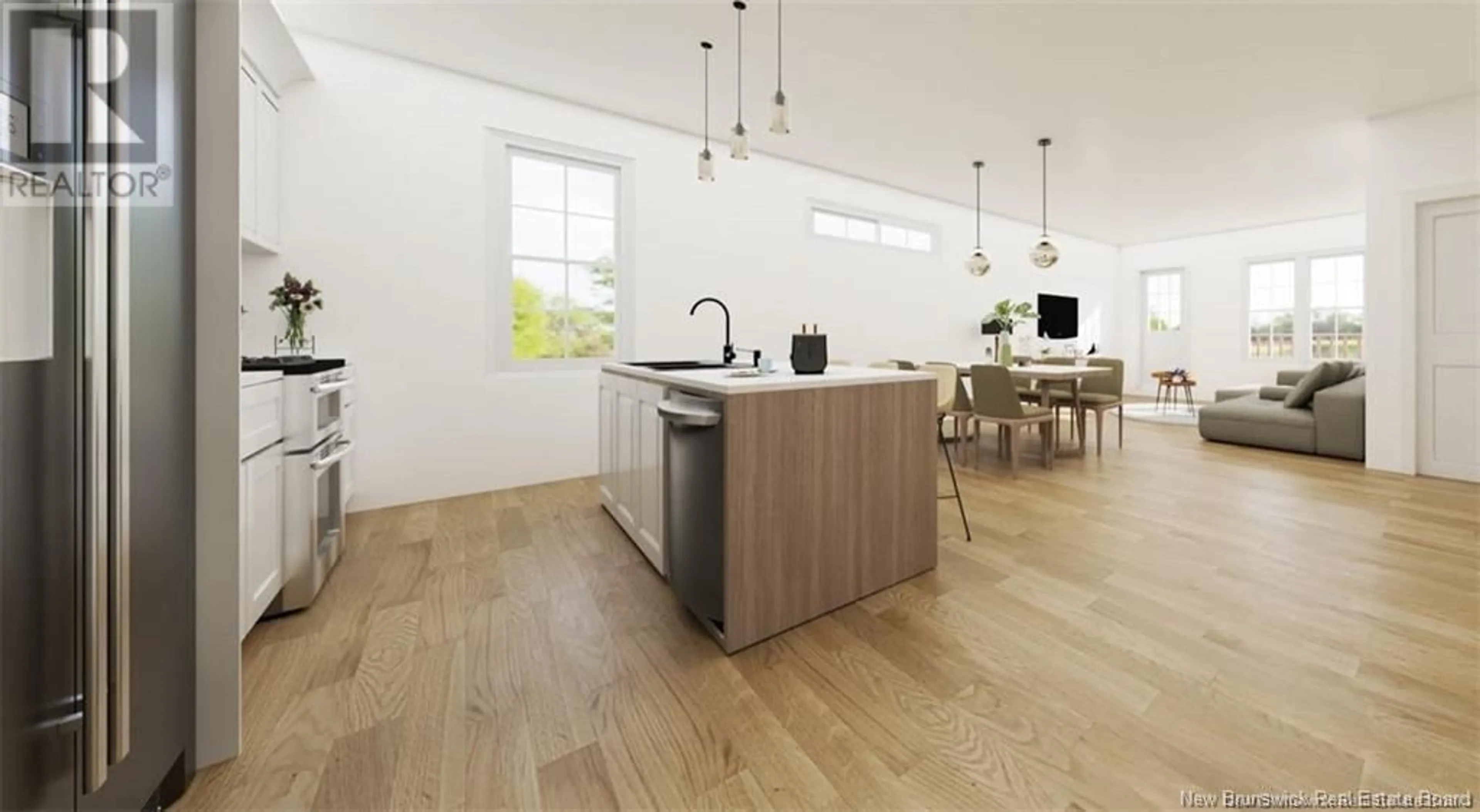 Open concept kitchen, wood/laminate floor for 33 TERRY FOX DRIVE, Oromocto New Brunswick E2V0P6