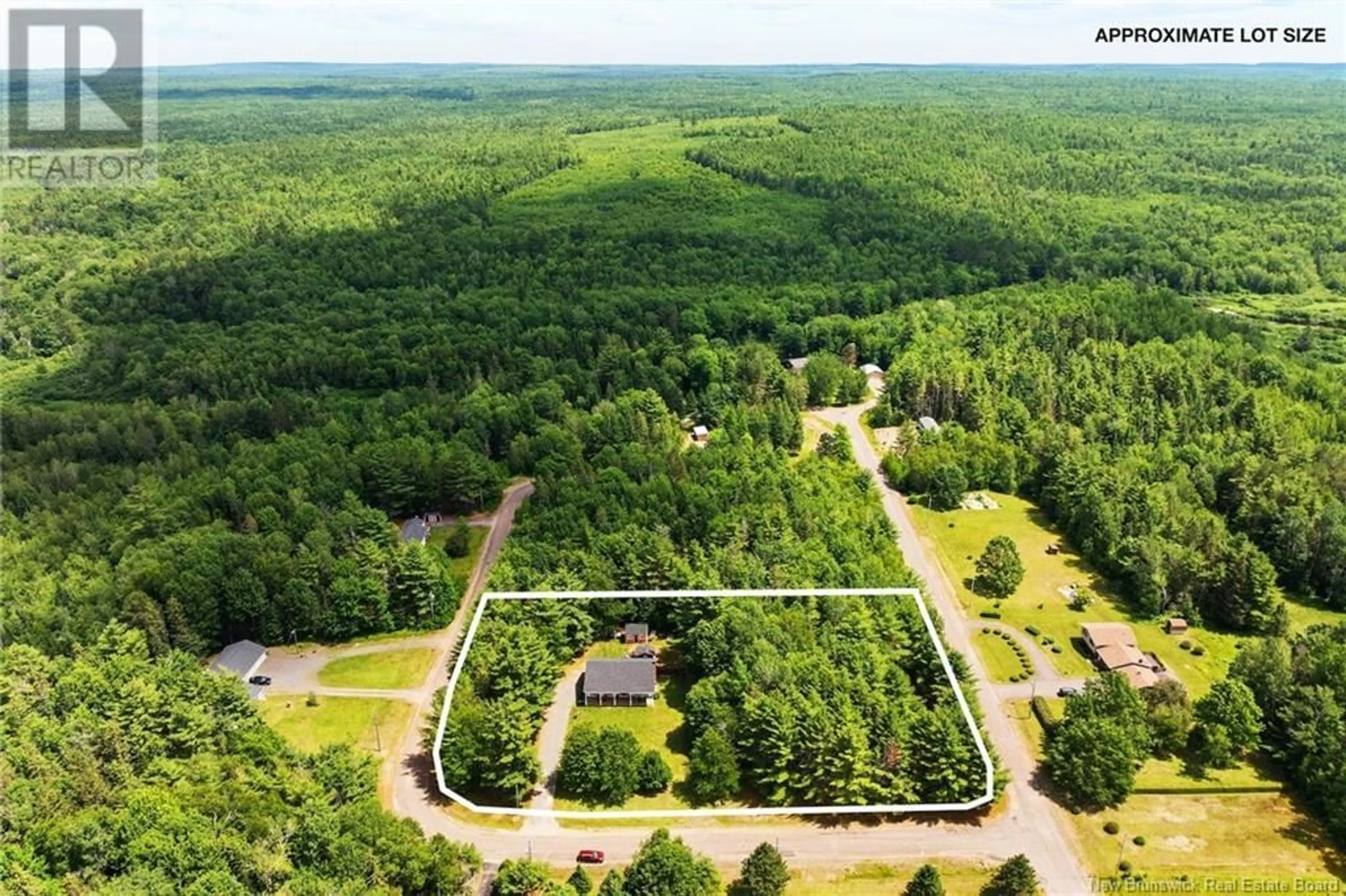 A pic from outside/outdoor area/front of a property/back of a property/a pic from drone, forest/trees view for 8 MOORE CRESCENT, Hoyt New Brunswick E5L2J8