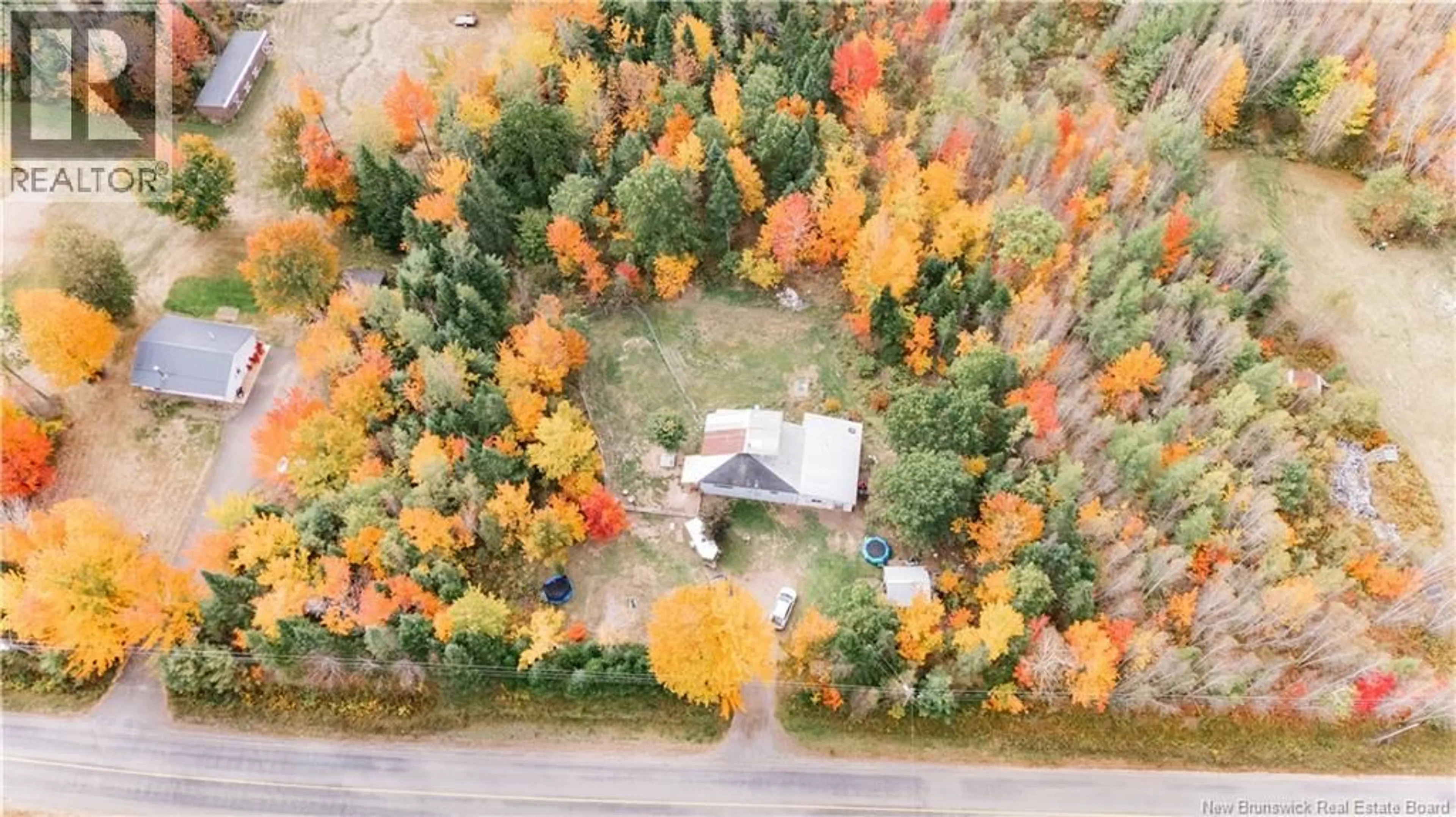 A pic from outside/outdoor area/front of a property/back of a property/a pic from drone, forest/trees view for 381 ROUTE 645, Vespra New Brunswick E5L1K7