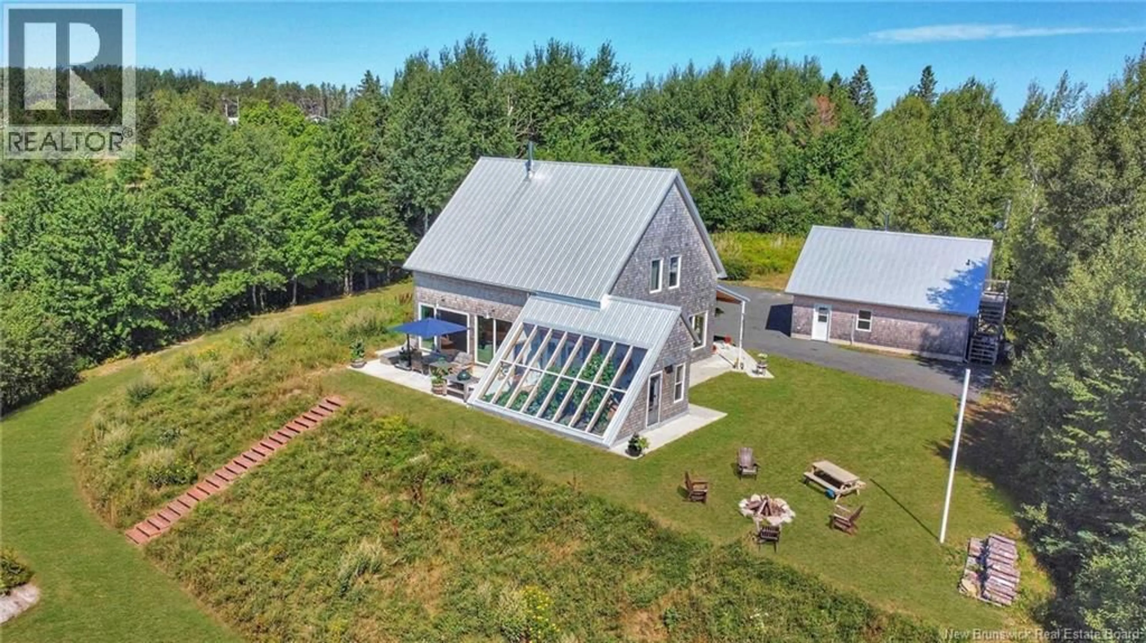 A pic from outside/outdoor area/front of a property/back of a property/a pic from drone, water/lake/river/ocean view for 1059 NB-365, Gauvreau New Brunswick E1X2P5