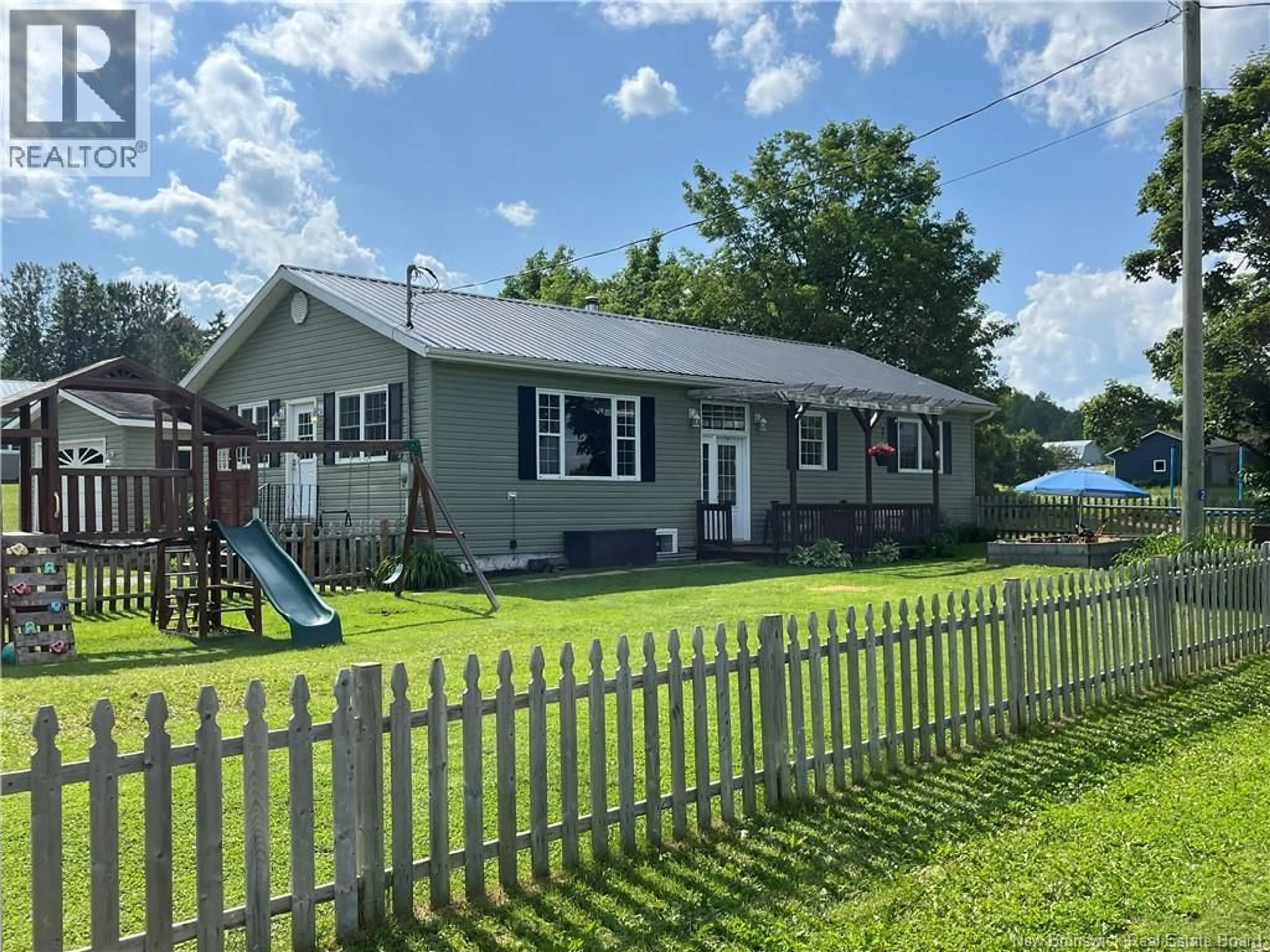 Home with vinyl exterior material, street for 2 STACEY ROAD, Wicklow New Brunswick E7L3X2