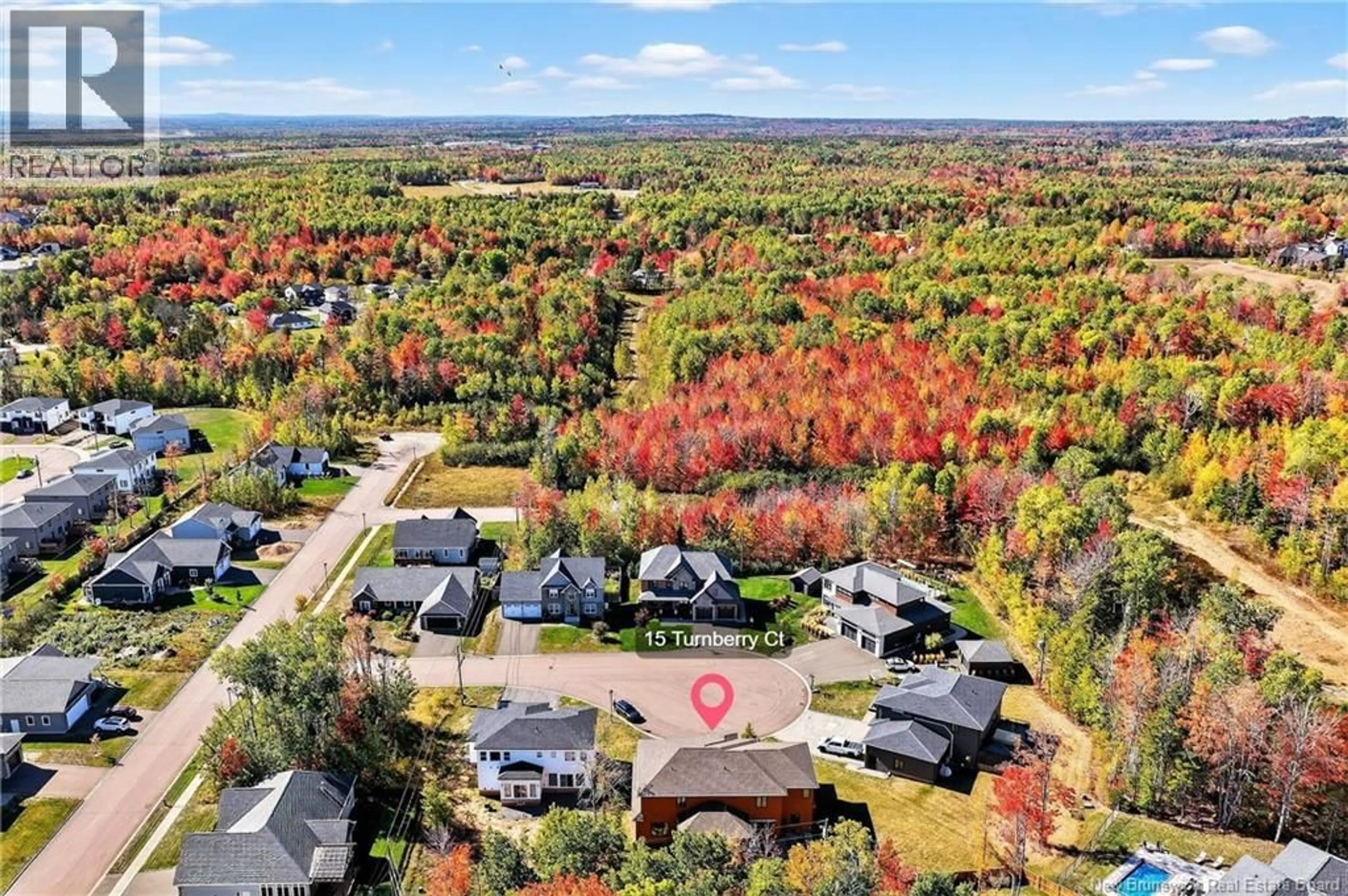 A pic from outside/outdoor area/front of a property/back of a property/a pic from drone, forest/trees view for 15 TURNBERRY COURT, Moncton New Brunswick E1G5R8