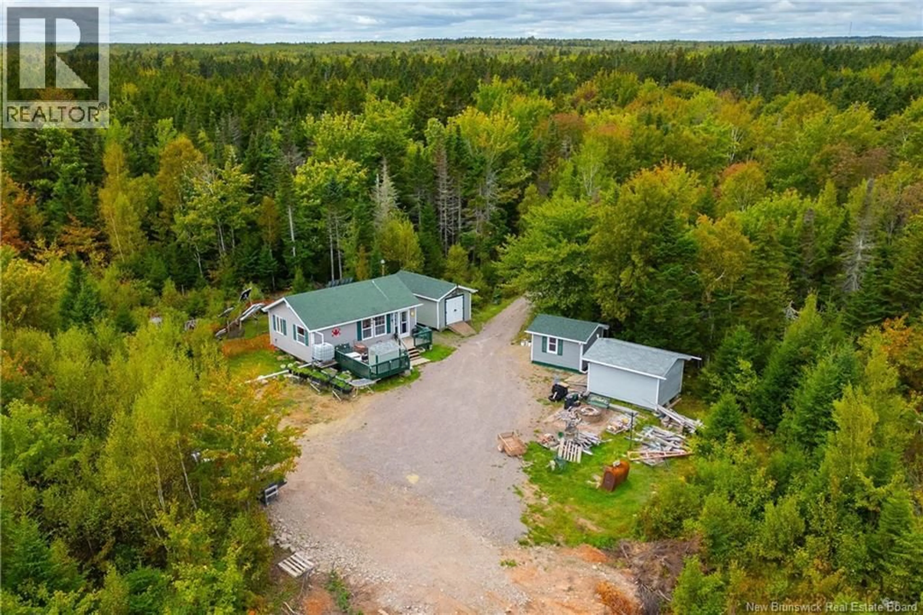 A pic from outside/outdoor area/front of a property/back of a property/a pic from drone, forest/trees view for 100 HUNTER LANE, Malden New Brunswick E4M1W9