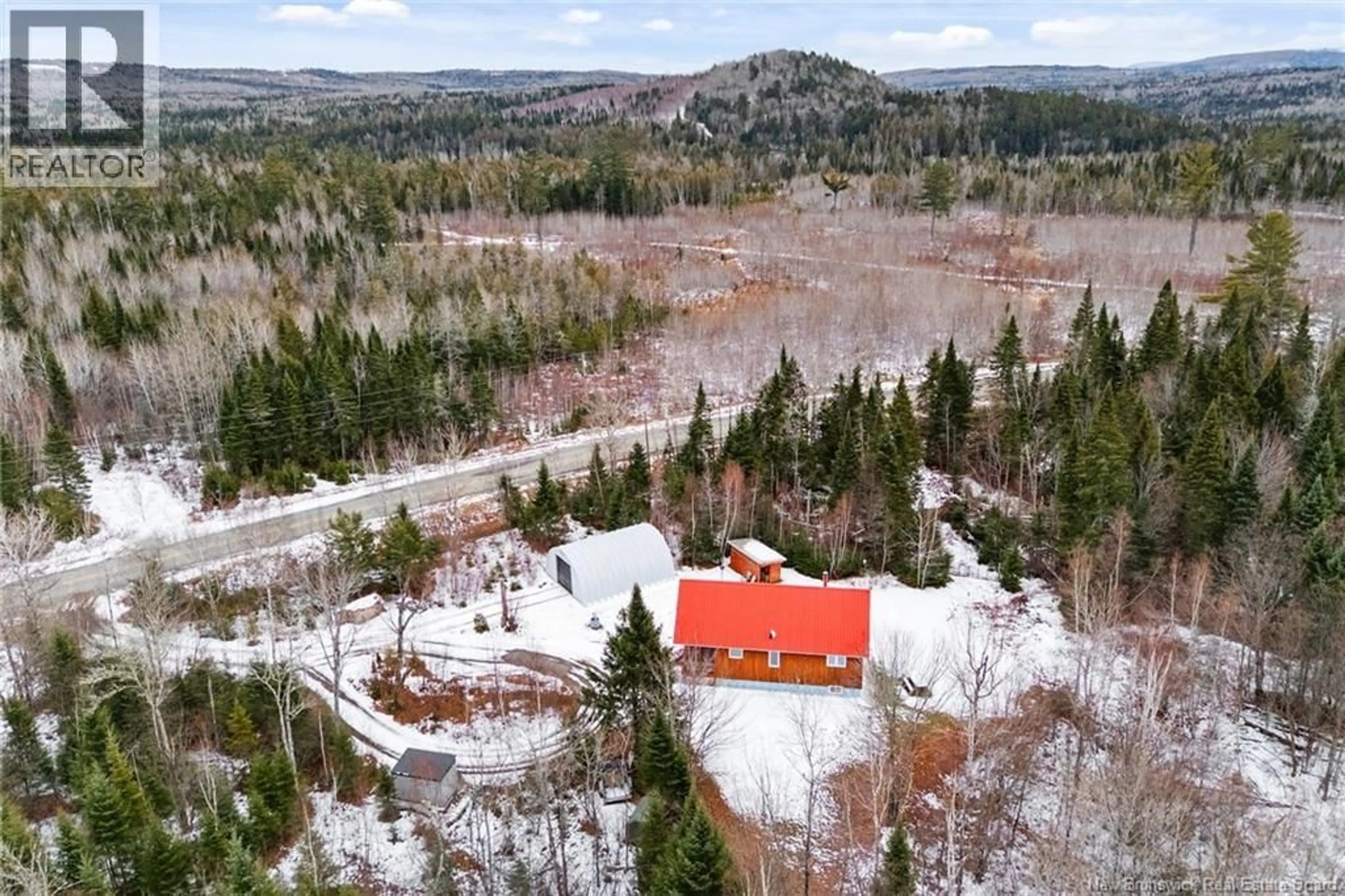 A pic from outside/outdoor area/front of a property/back of a property/a pic from drone, forest/trees view for 466 ROUTE 585, Hawkins Corner New Brunswick E6E1N6