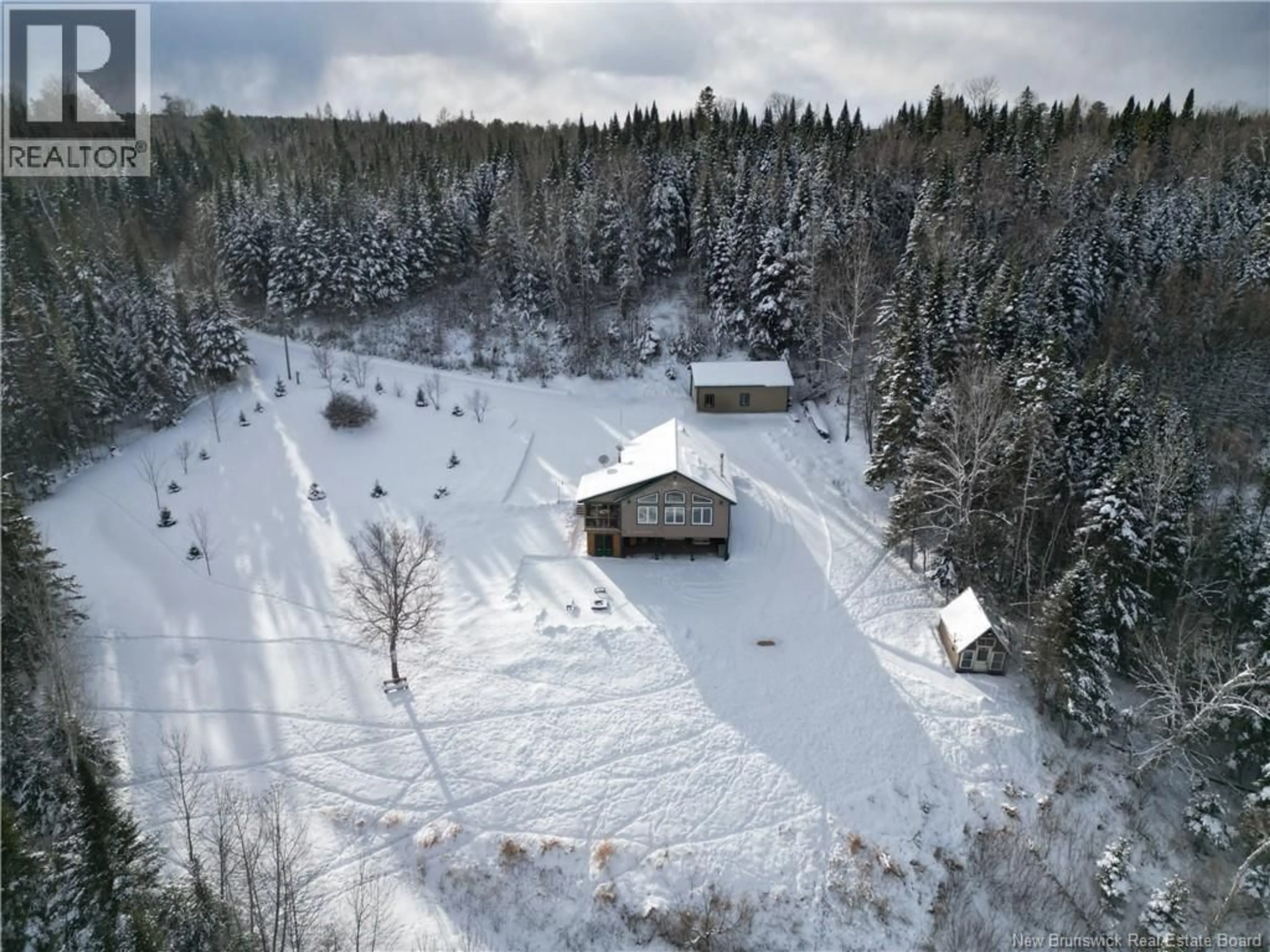 A pic from outside/outdoor area/front of a property/back of a property/a pic from drone, forest/trees view for 1492 ROUTE 385, Oxbow New Brunswick E7G3E8