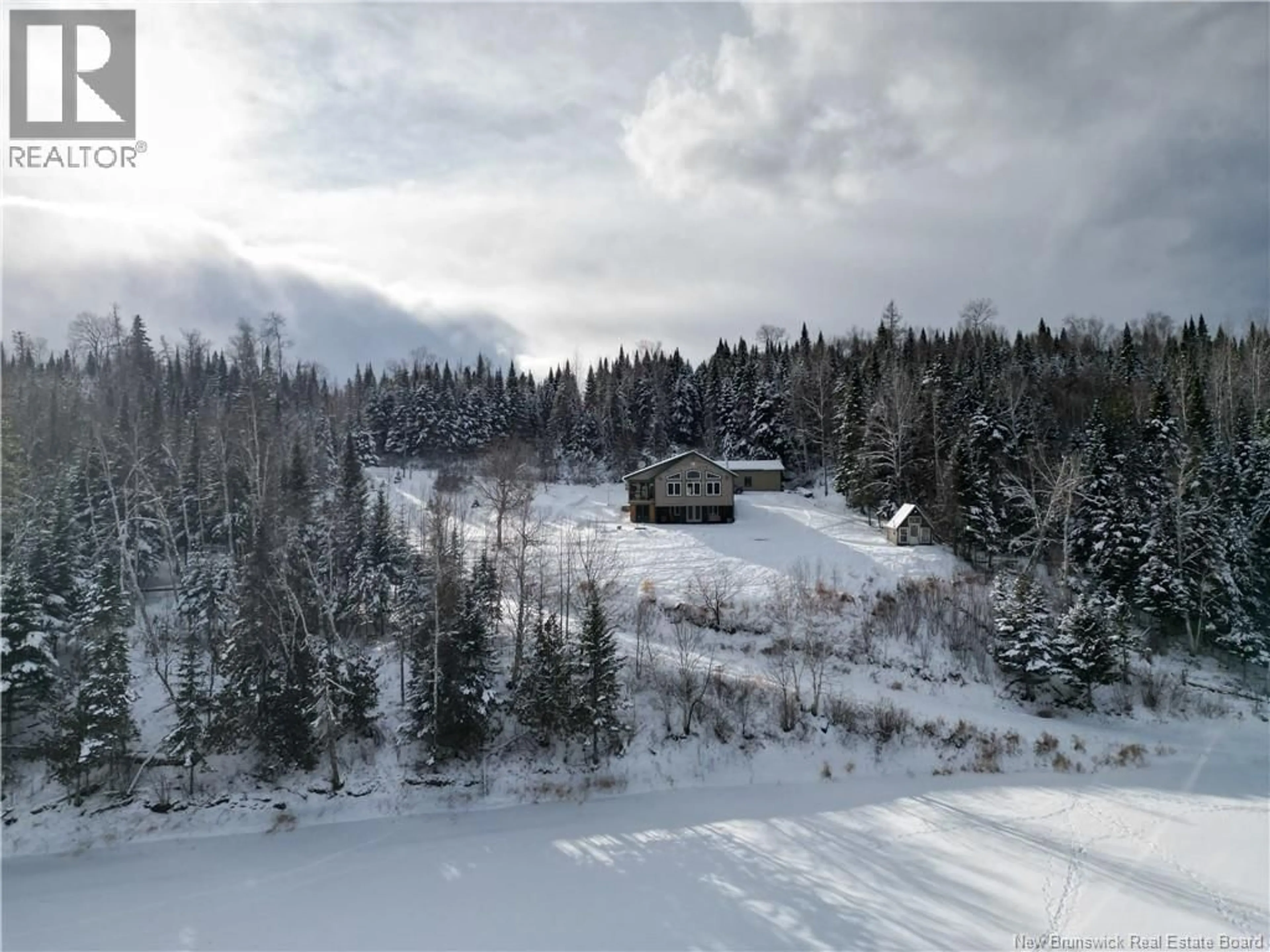A pic from outside/outdoor area/front of a property/back of a property/a pic from drone, forest/trees view for 1492 ROUTE 385, Oxbow New Brunswick E7G3E8