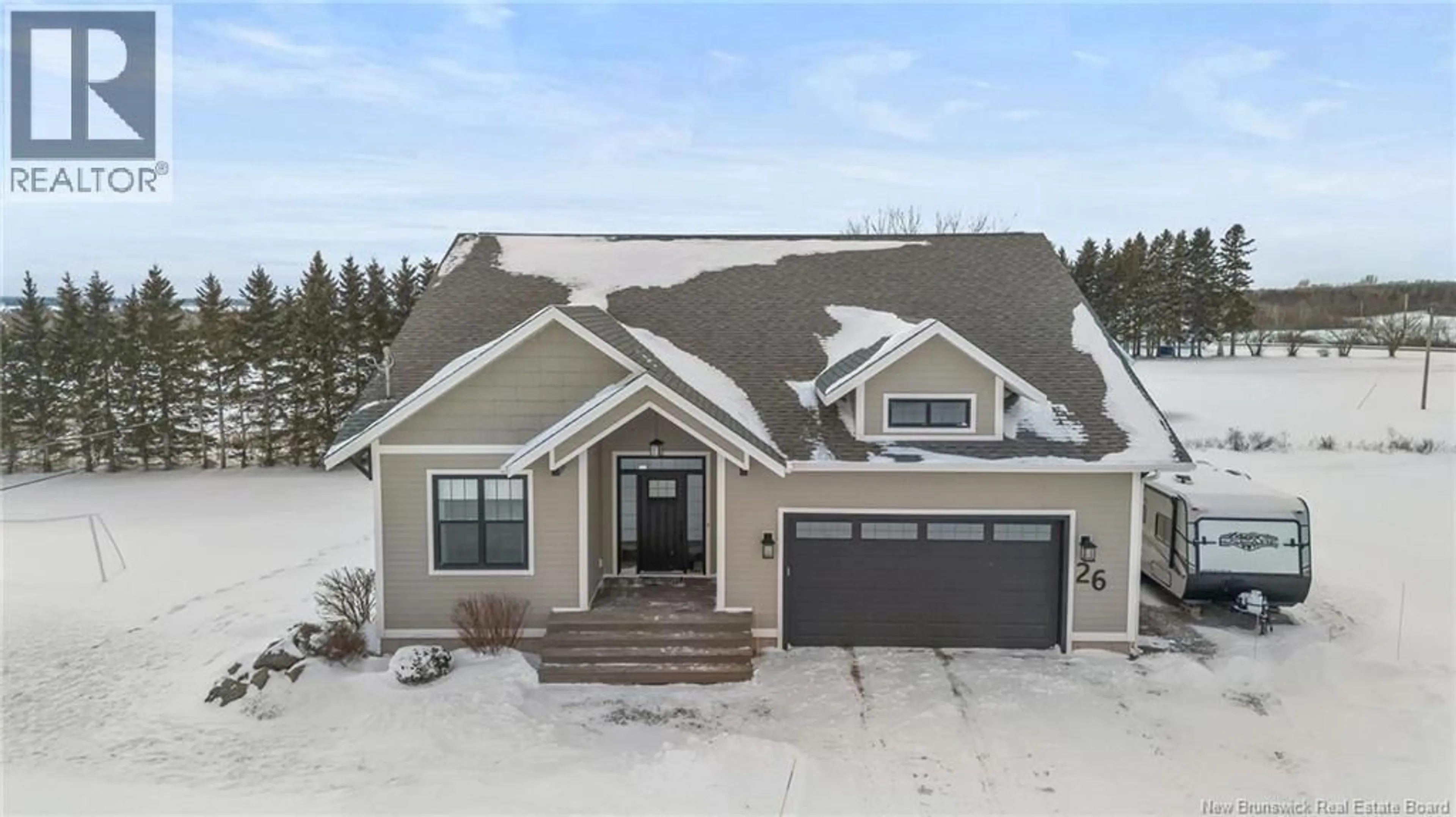 Home with vinyl exterior material, street for 26 MOONLIGHT DRIVE, Grande-Digue New Brunswick E4R4X2