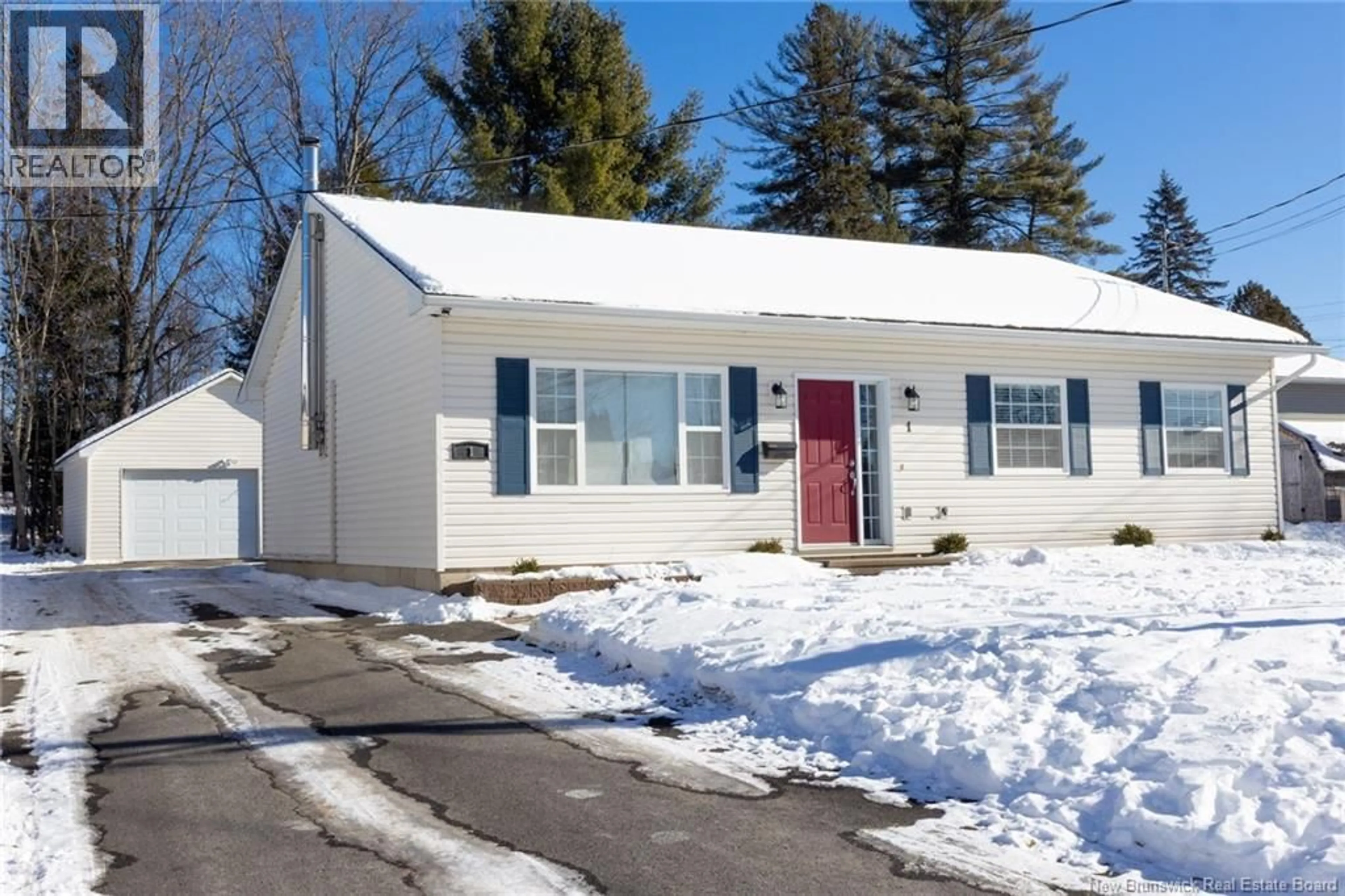 Home with vinyl exterior material, street for 1 BIRCH CRESCENT, Fredericton New Brunswick E3A3S8