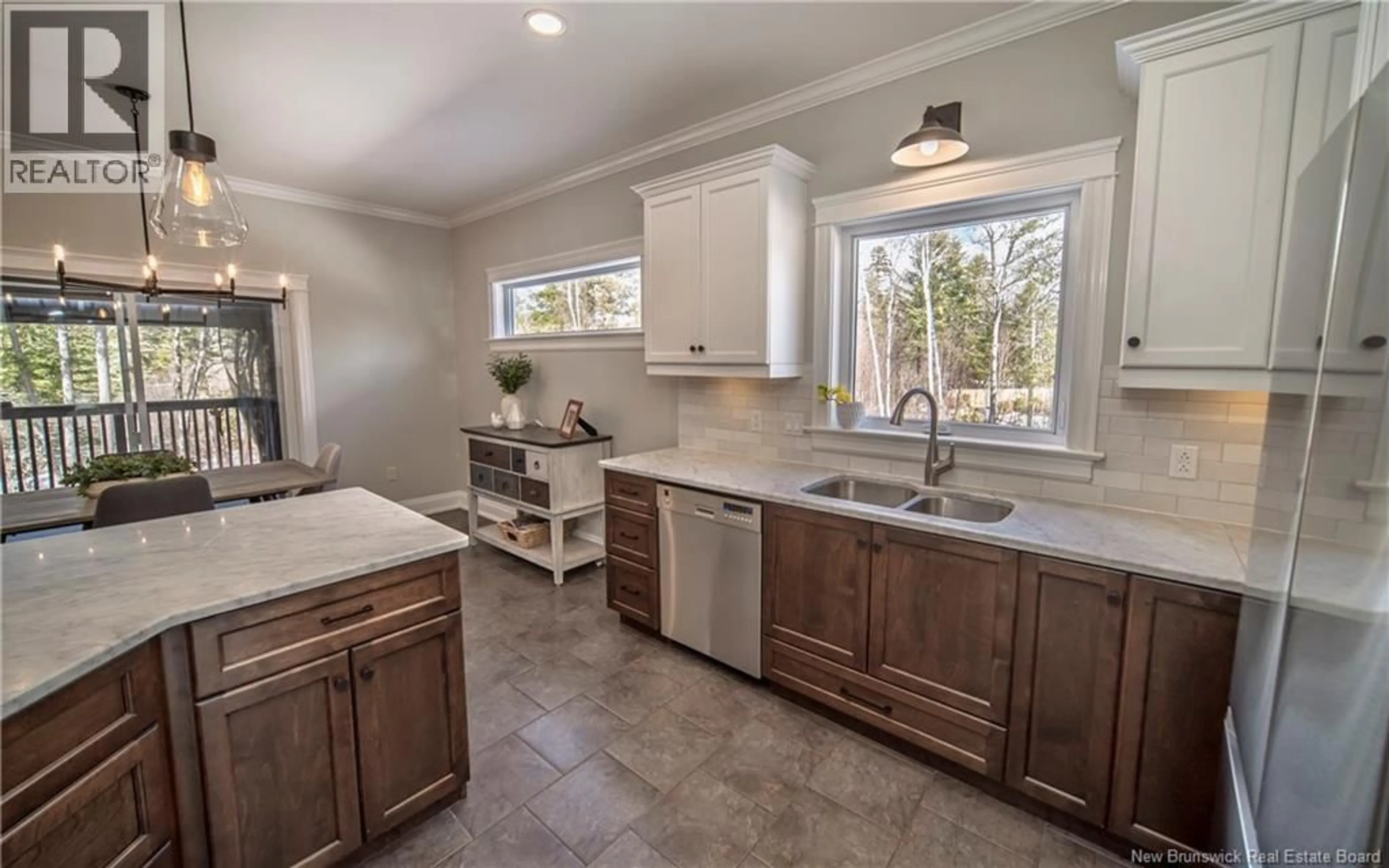 Open concept kitchen, ceramic/tile floor for 8 BLUE JAY COURT, Hanwell New Brunswick E3C0K8