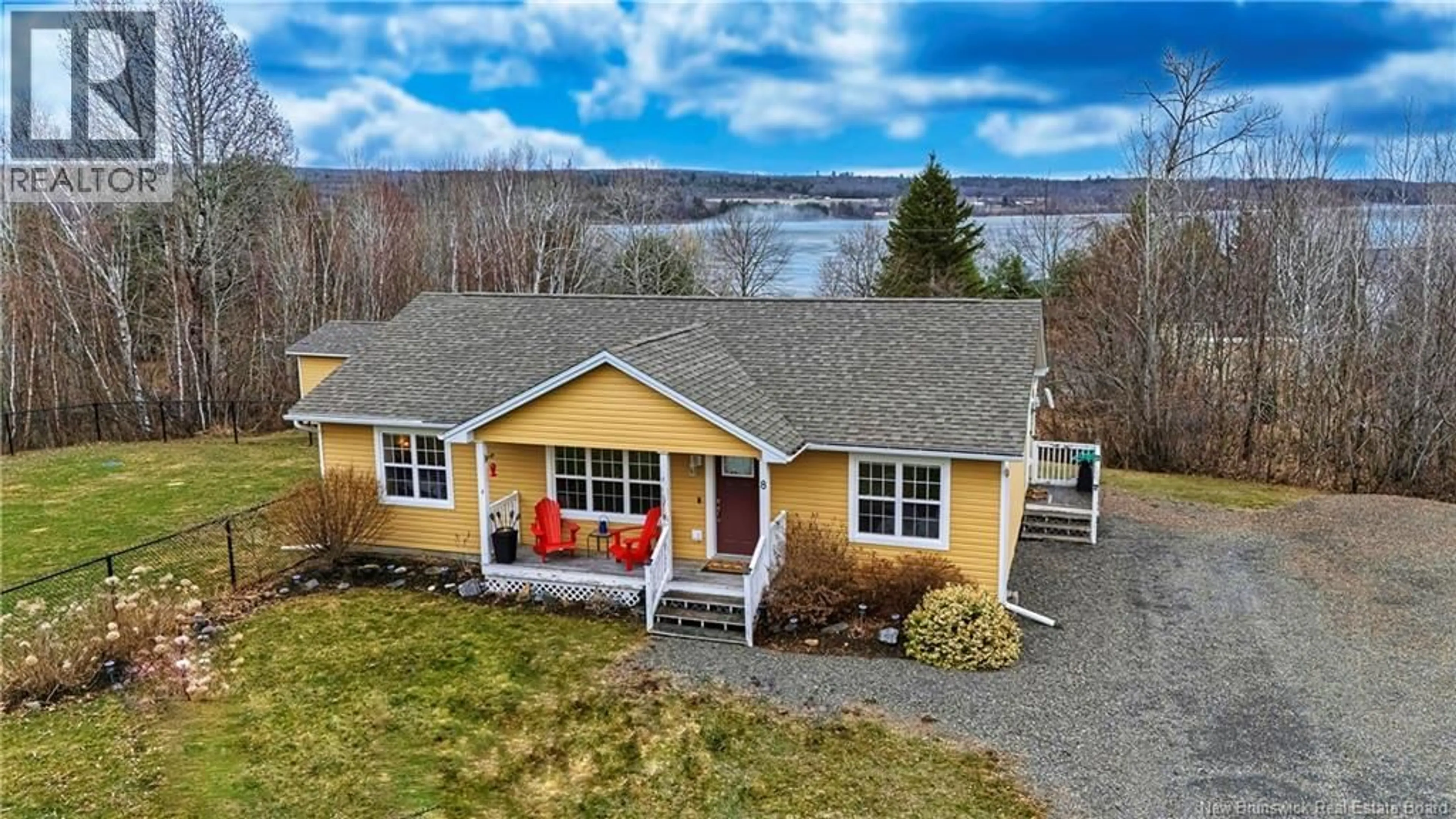 A pic from outside/outdoor area/front of a property/back of a property/a pic from drone, water/lake/river/ocean view for 8 LODGE LANE, Prince William New Brunswick E6K3S9
