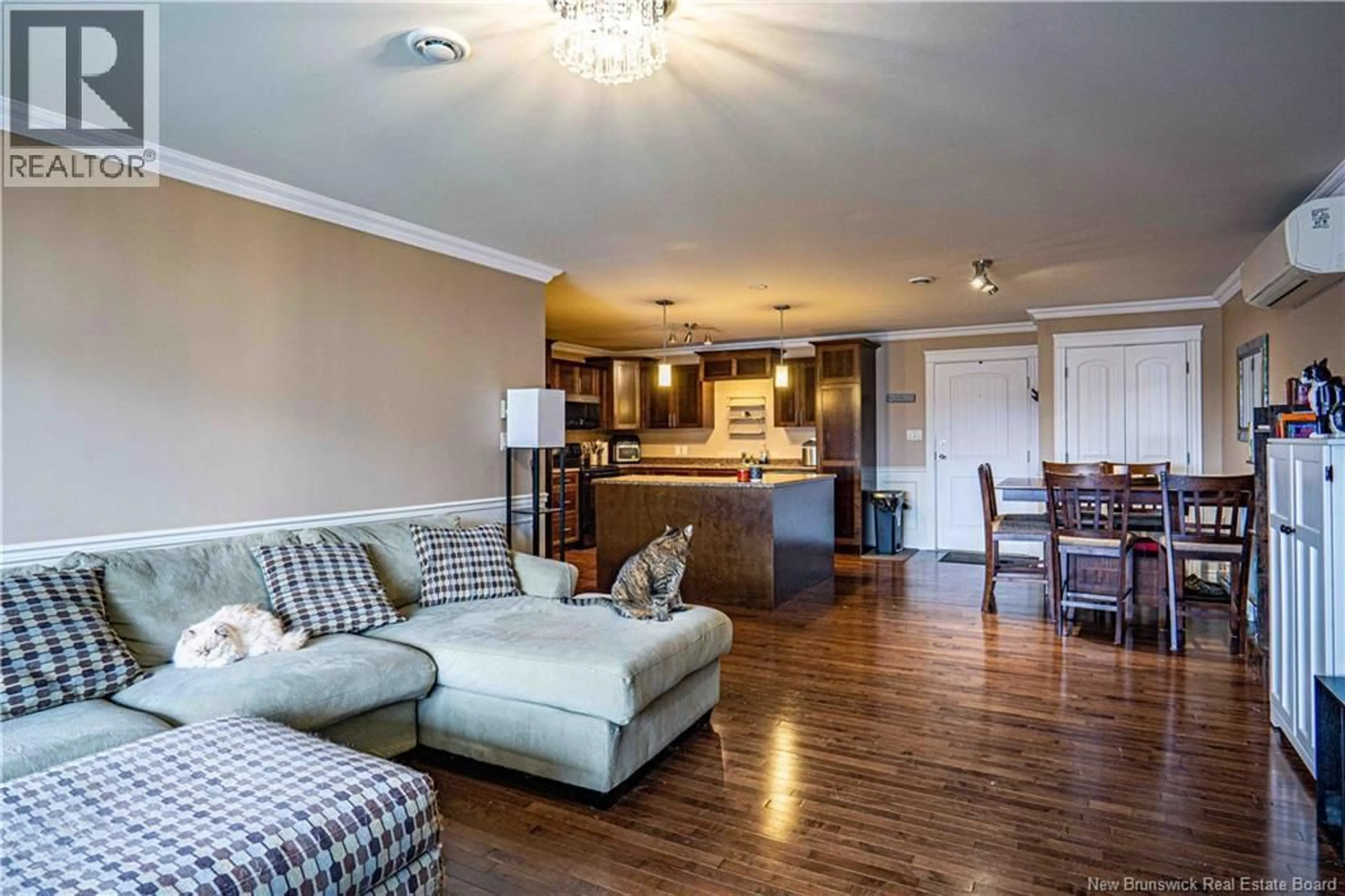 Living room with furniture, wood/laminate floor for 439 - 155 LIAN STREET, Fredericton New Brunswick E3C0L9