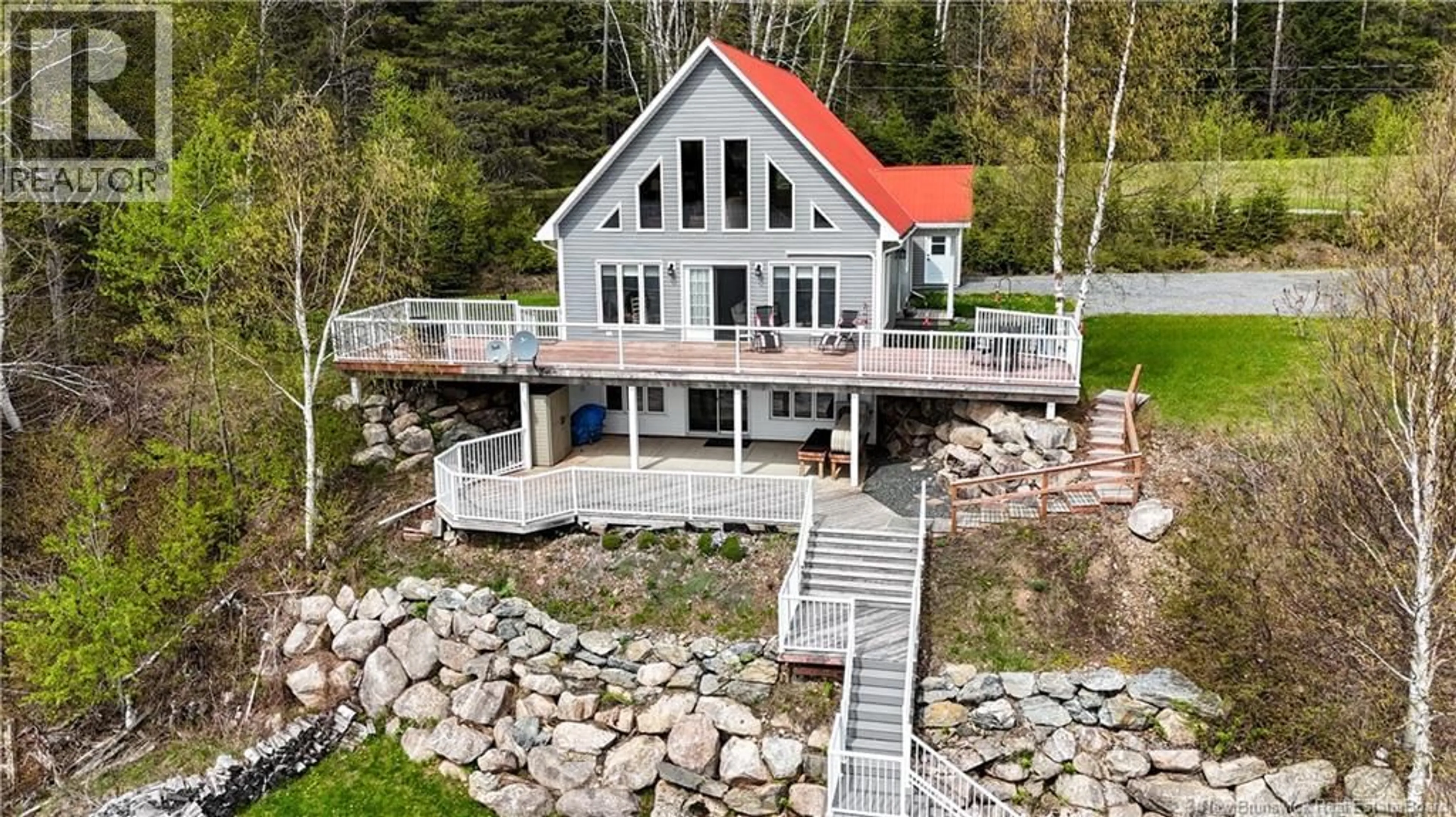 A pic from outside/outdoor area/front of a property/back of a property/a pic from drone, water/lake/river/ocean view for 61 O'NEILL ROAD, Gladwyn New Brunswick E7H3H8