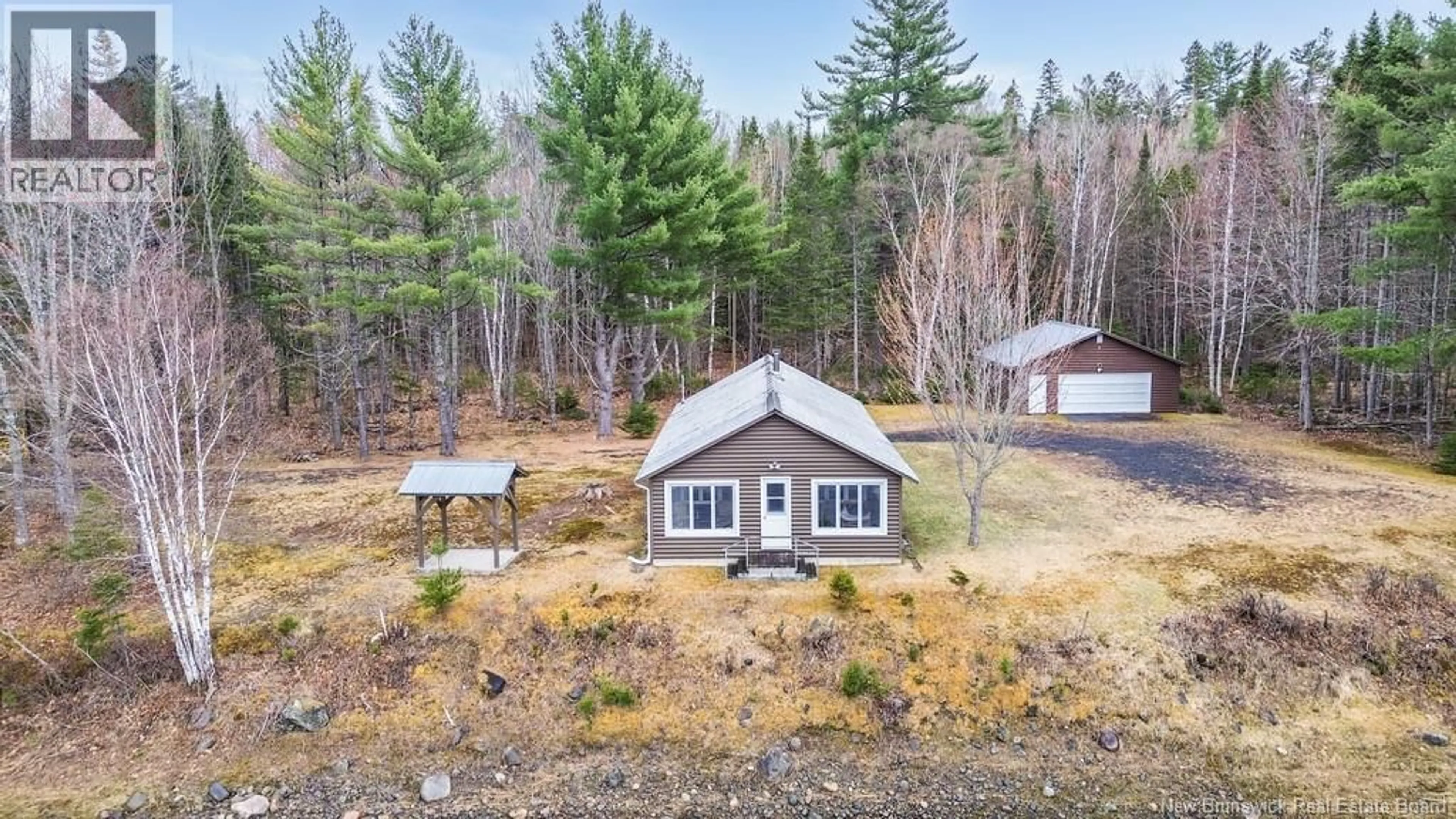 A pic from outside/outdoor area/front of a property/back of a property/a pic from drone, forest/trees view for 43 CLARKS POINT ROAD, Boiestown New Brunswick E6A1E7