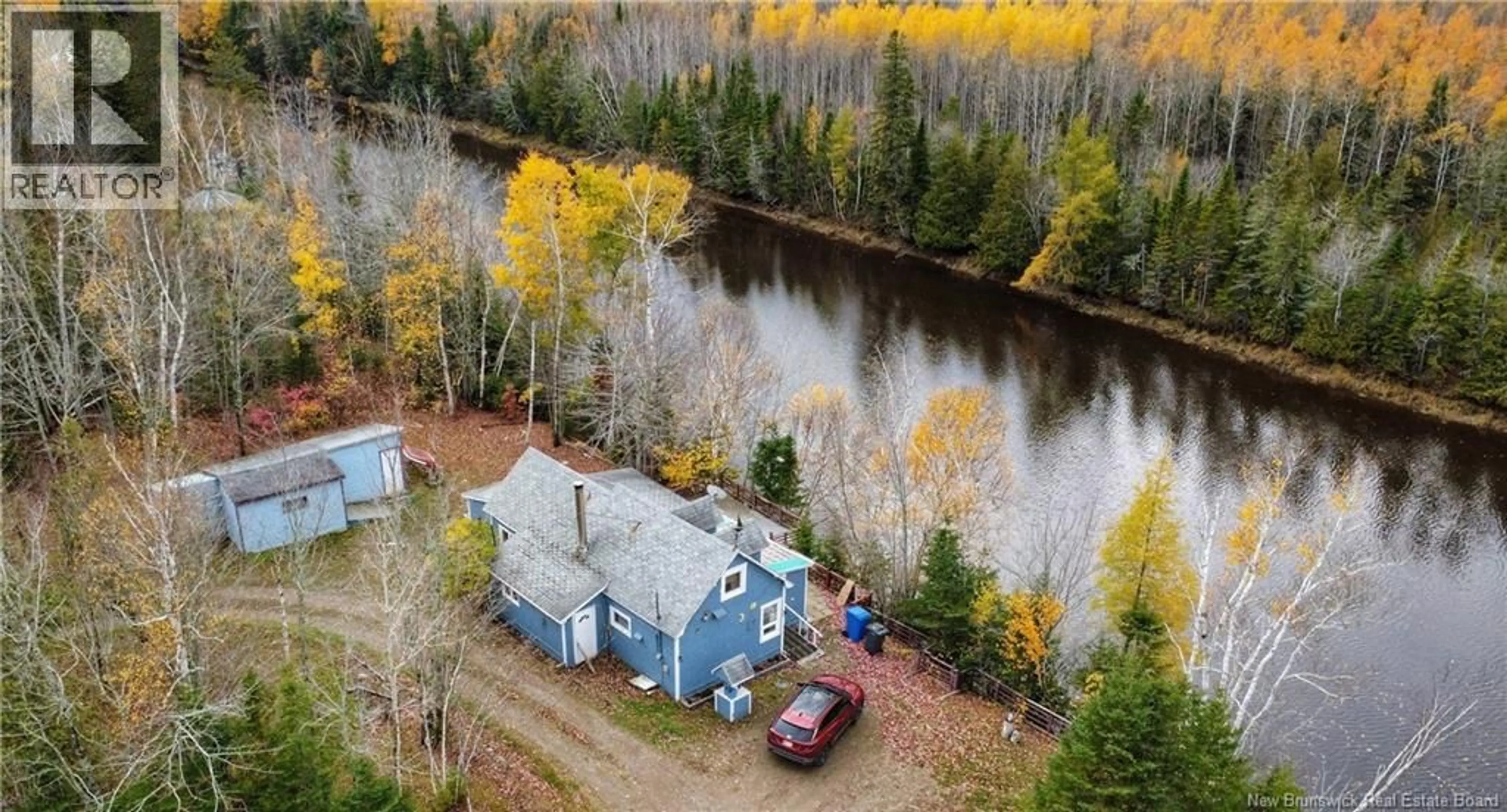 A pic from outside/outdoor area/front of a property/back of a property/a pic from drone, water/lake/river/ocean view for 5 CHEM. DU BOOM, Bertrand New Brunswick E1W1M5