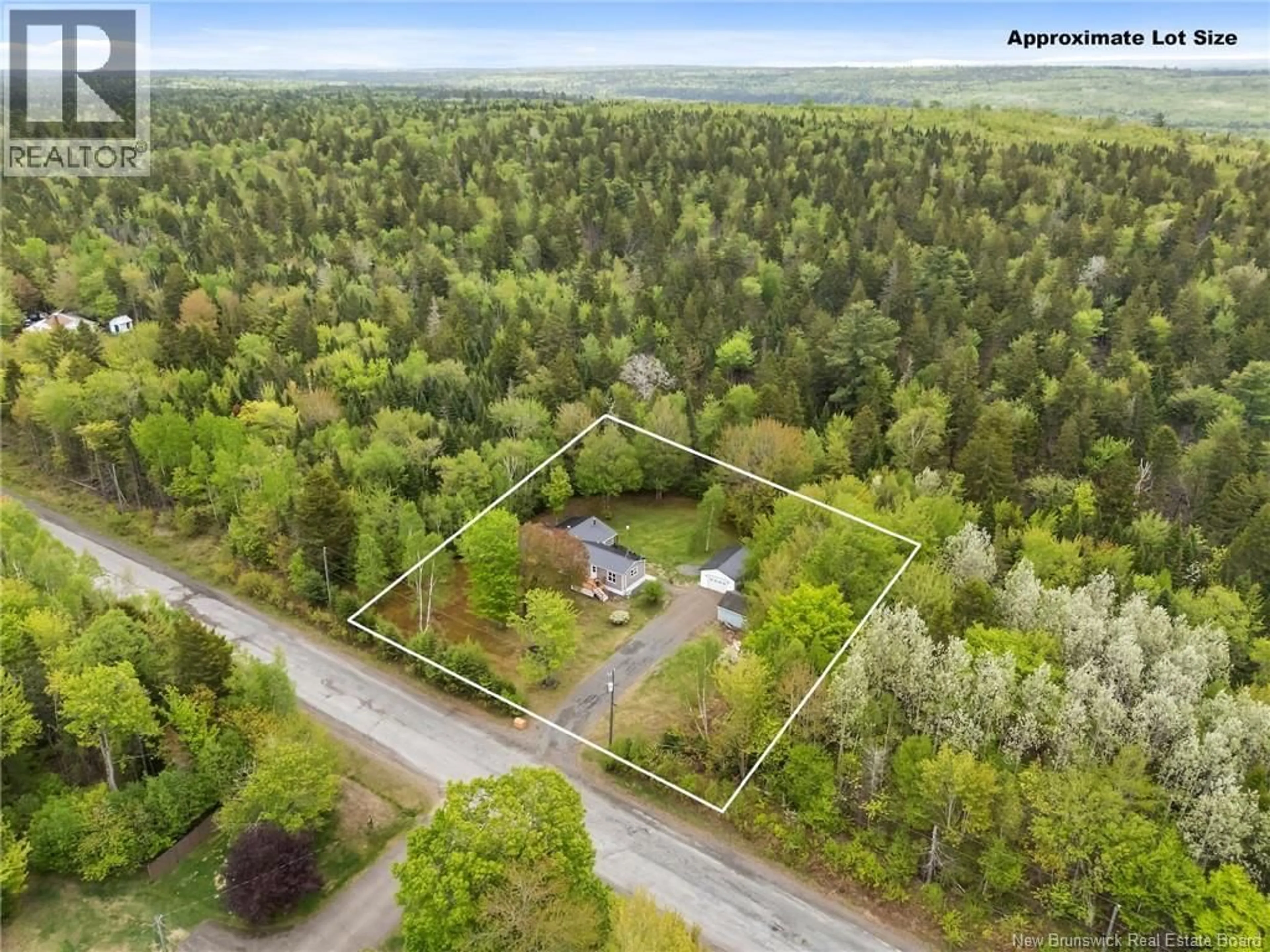 A pic from outside/outdoor area/front of a property/back of a property/a pic from drone, forest/trees view for 102 ZIONVILLE ROAD, Taymouth New Brunswick E6C1Y5