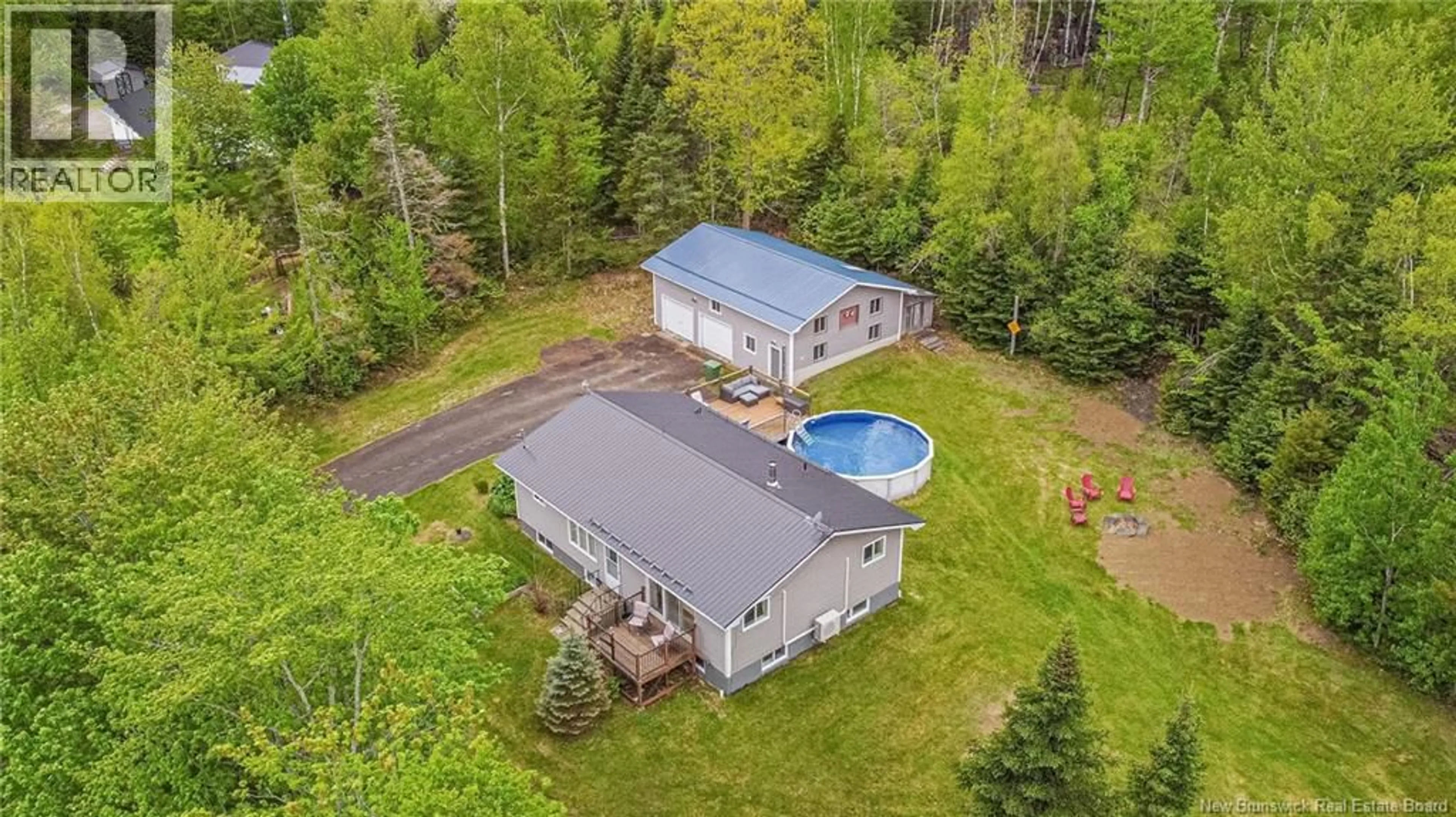 A pic from outside/outdoor area/front of a property/back of a property/a pic from drone, water/lake/river/ocean view for 230 ROUTE 635, Lake George New Brunswick E6K3P2