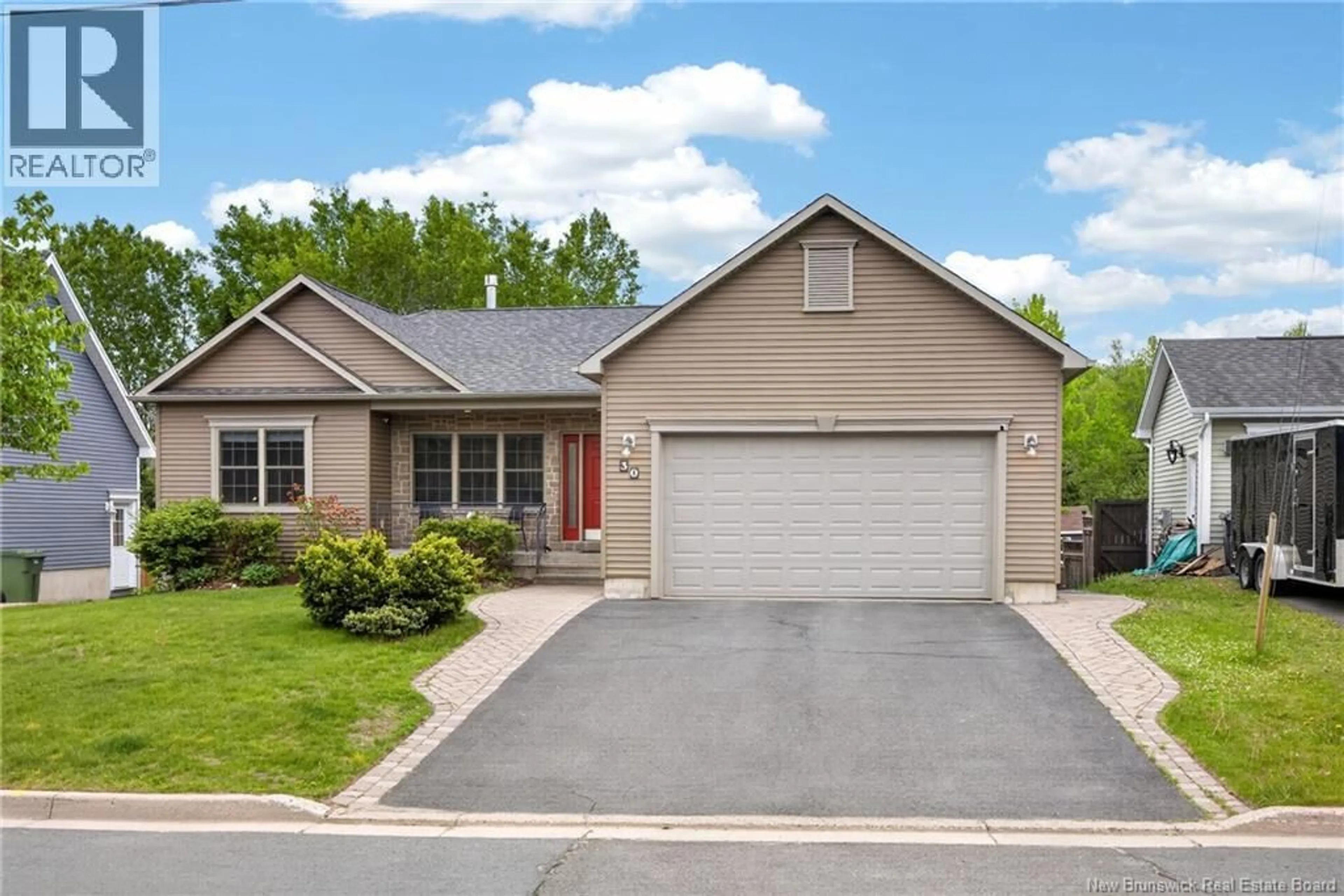 Home with vinyl exterior material, street for 30 RED MAPLE COURT, Fredericton New Brunswick E3B0E1