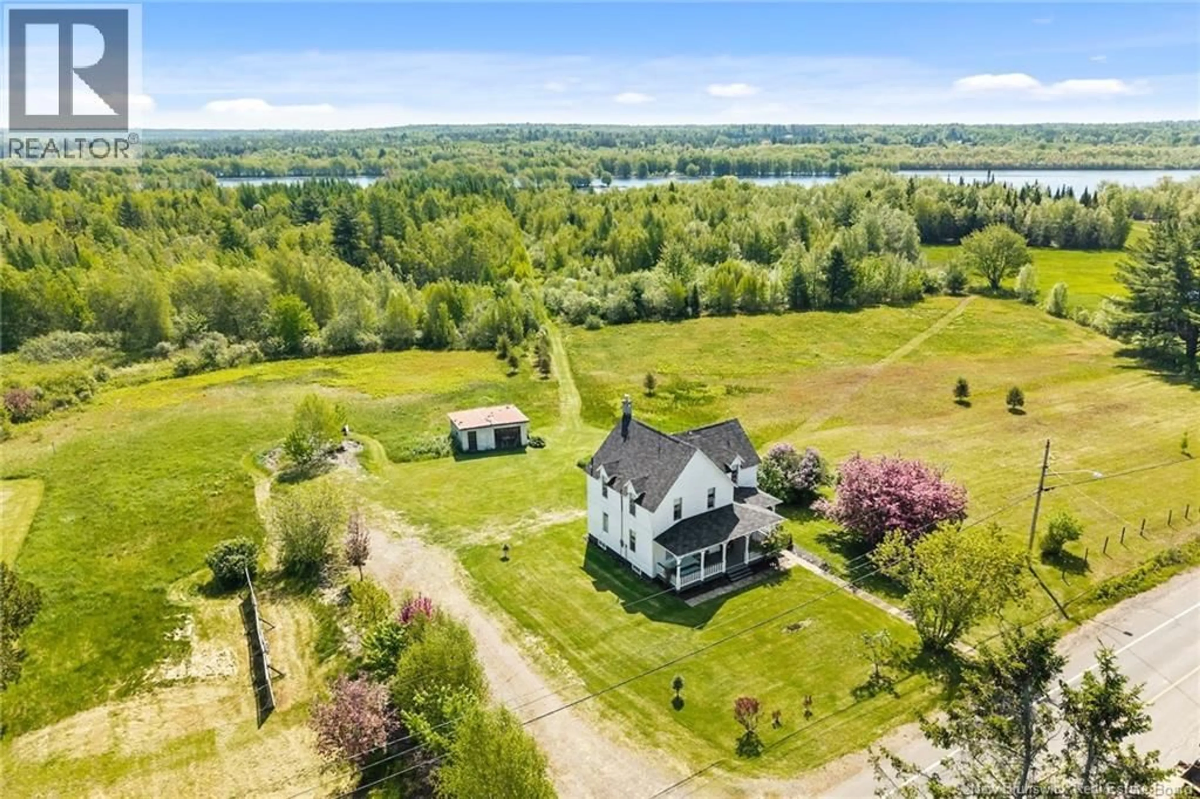 A pic from outside/outdoor area/front of a property/back of a property/a pic from drone, water/lake/river/ocean view for 136 LILLOETT DRIVE, Chipman New Brunswick E4A1V7