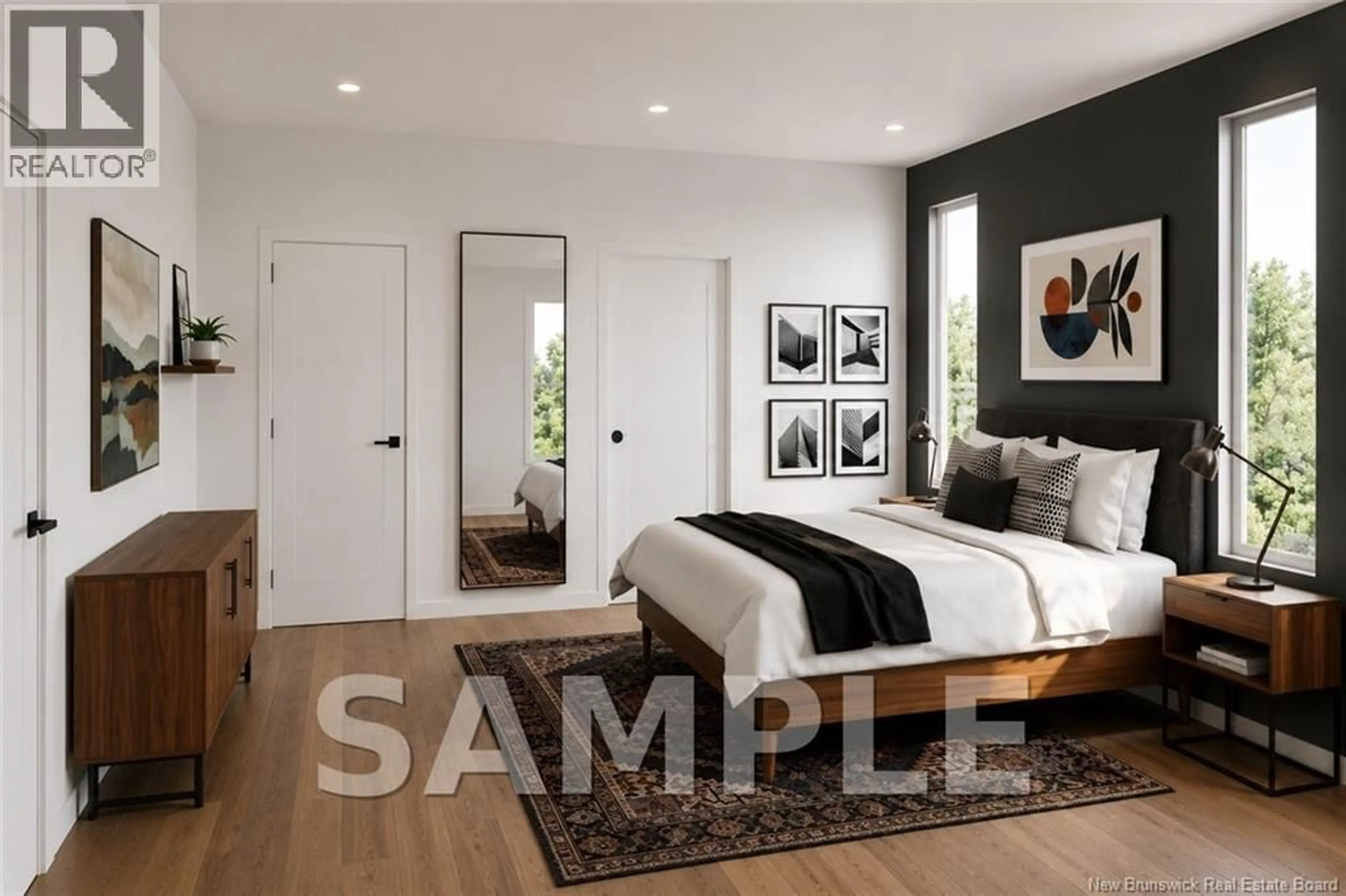 Bedroom with bed, wood/laminate floor for 53 MAEFIELD, Lower Coverdale New Brunswick E1J0B1