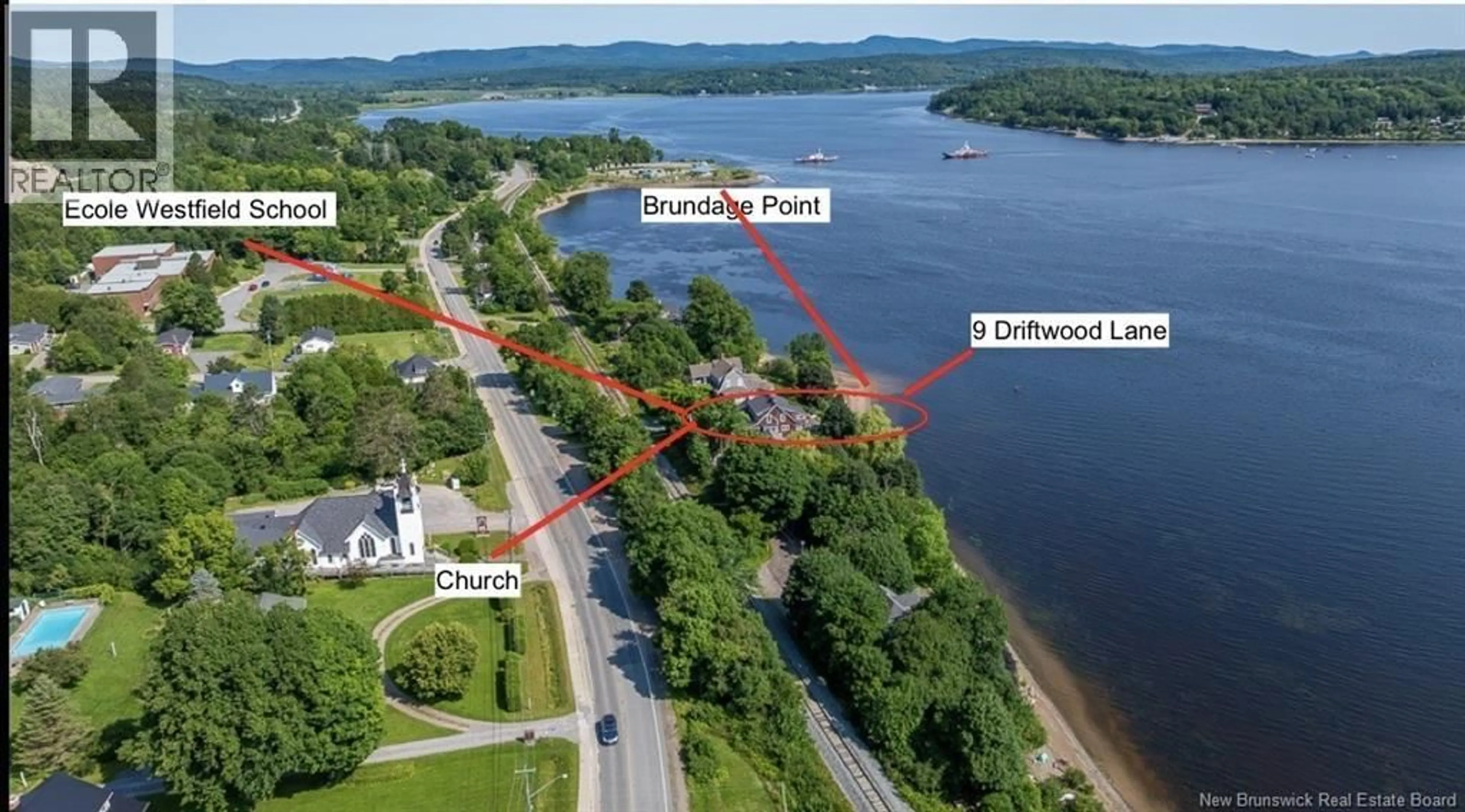 A pic from outside/outdoor area/front of a property/back of a property/a pic from drone, water/lake/river/ocean view for 9 DRIFTWOOD LANE, Grand Bay-Westfield New Brunswick E5K3G5