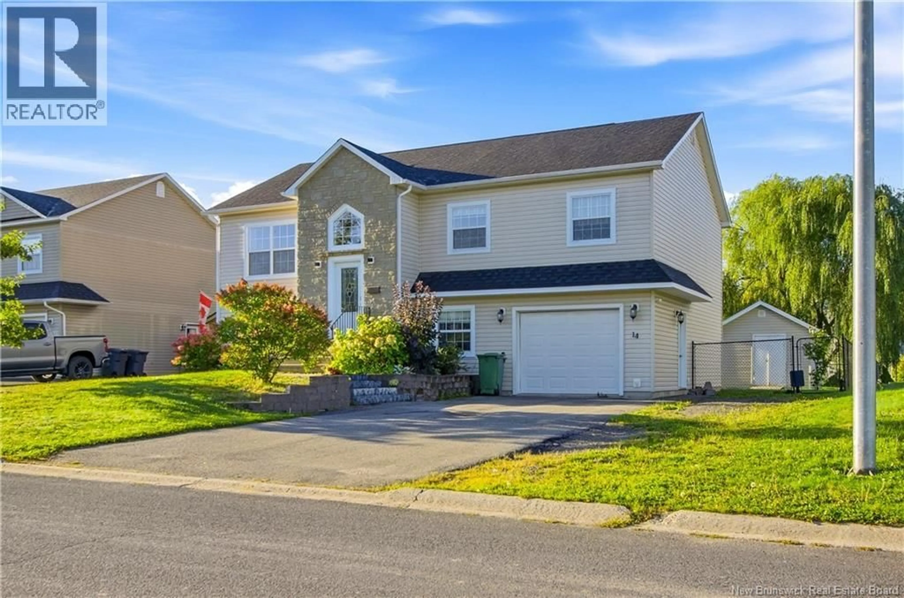 Home with vinyl exterior material, street for 14 HALLIHAN DRIVE, Oromocto New Brunswick E2V0C5