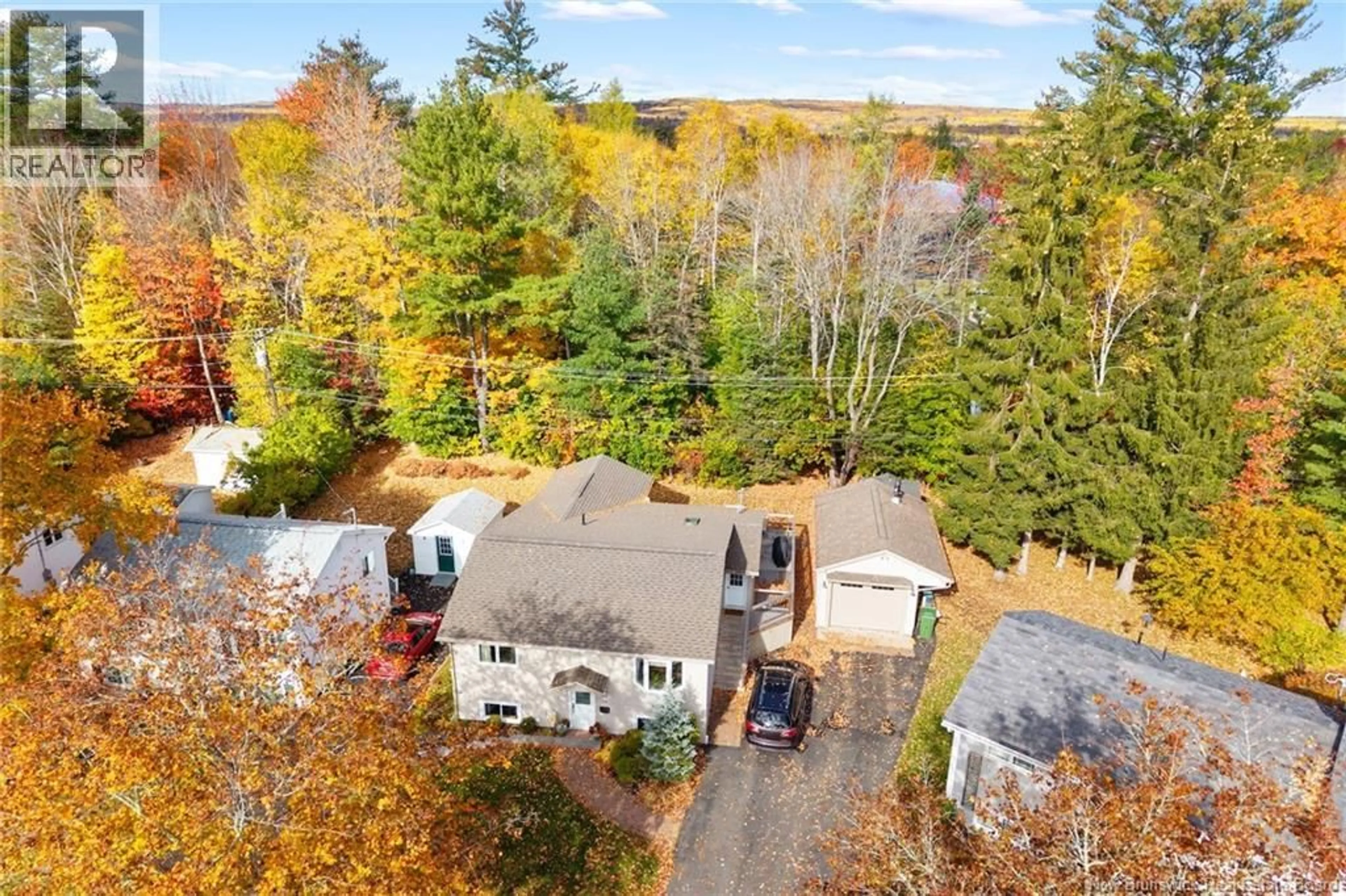 A pic from outside/outdoor area/front of a property/back of a property/a pic from drone, forest/trees view for 15 LILAC CRESCENT, Fredericton New Brunswick E3A2G7