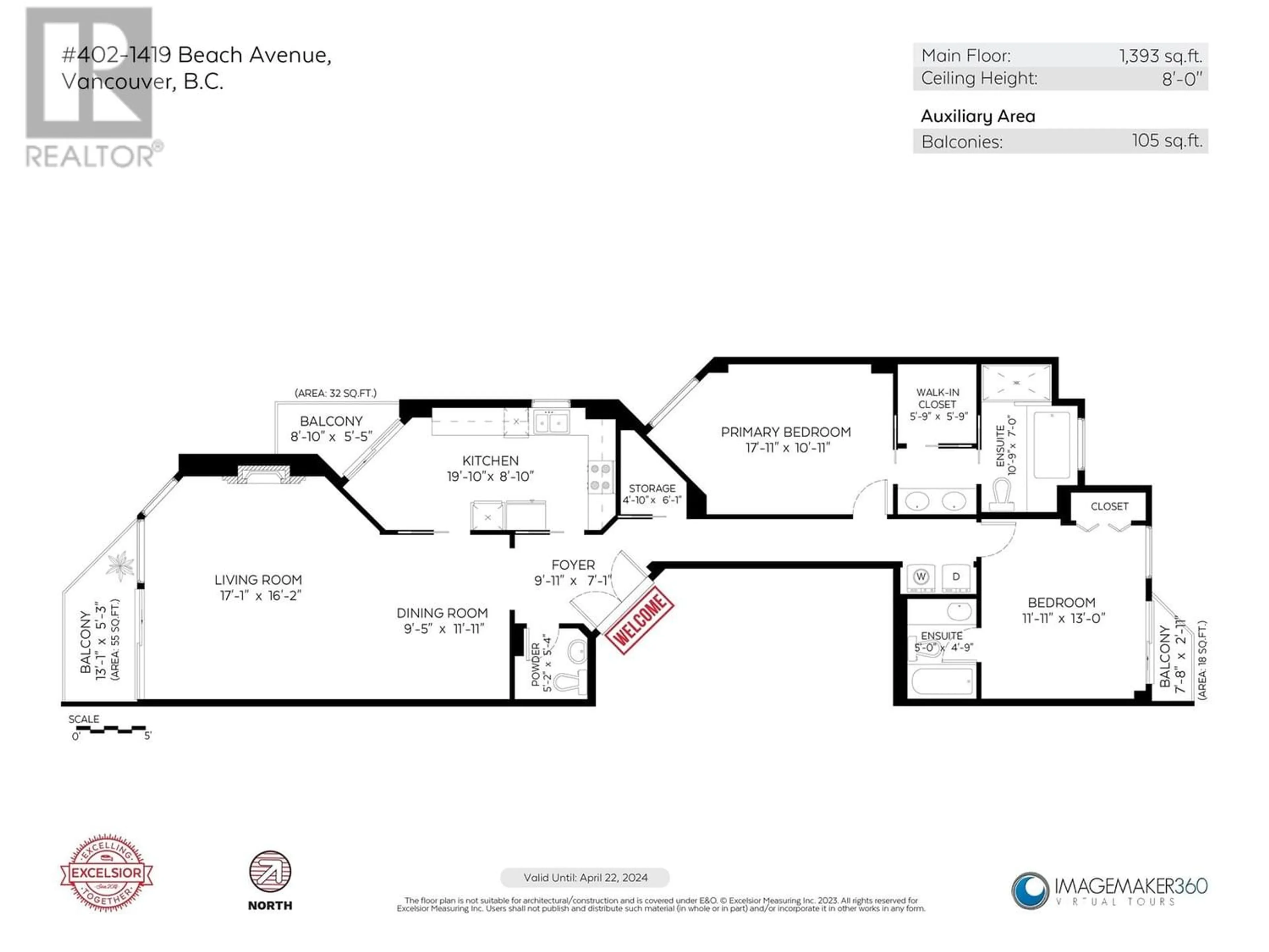 Floor plan for 402 1419 BEACH AVENUE, Vancouver British Columbia V6G1Y3